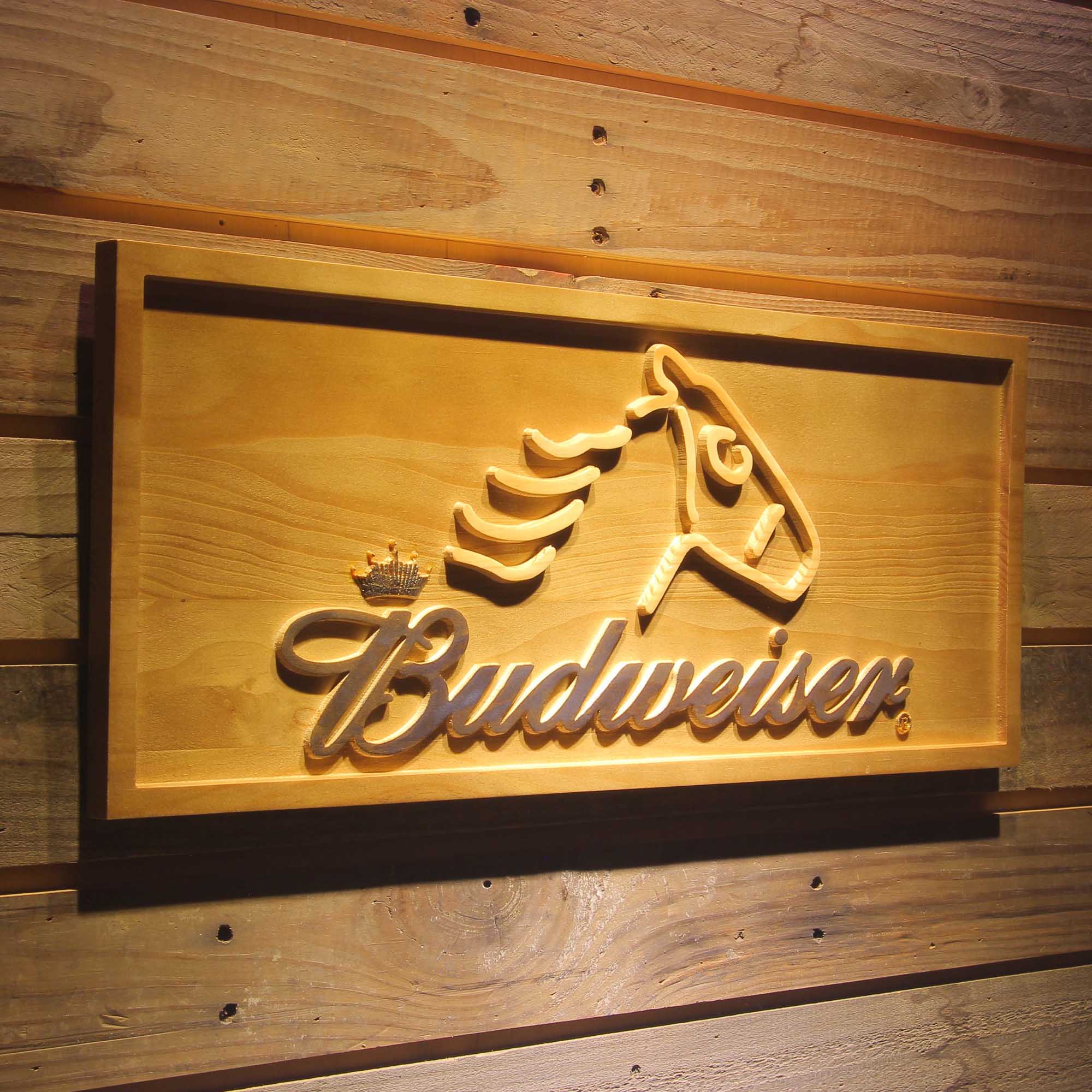 Budweiser Horse Head 3D Wooden Engrave Sign