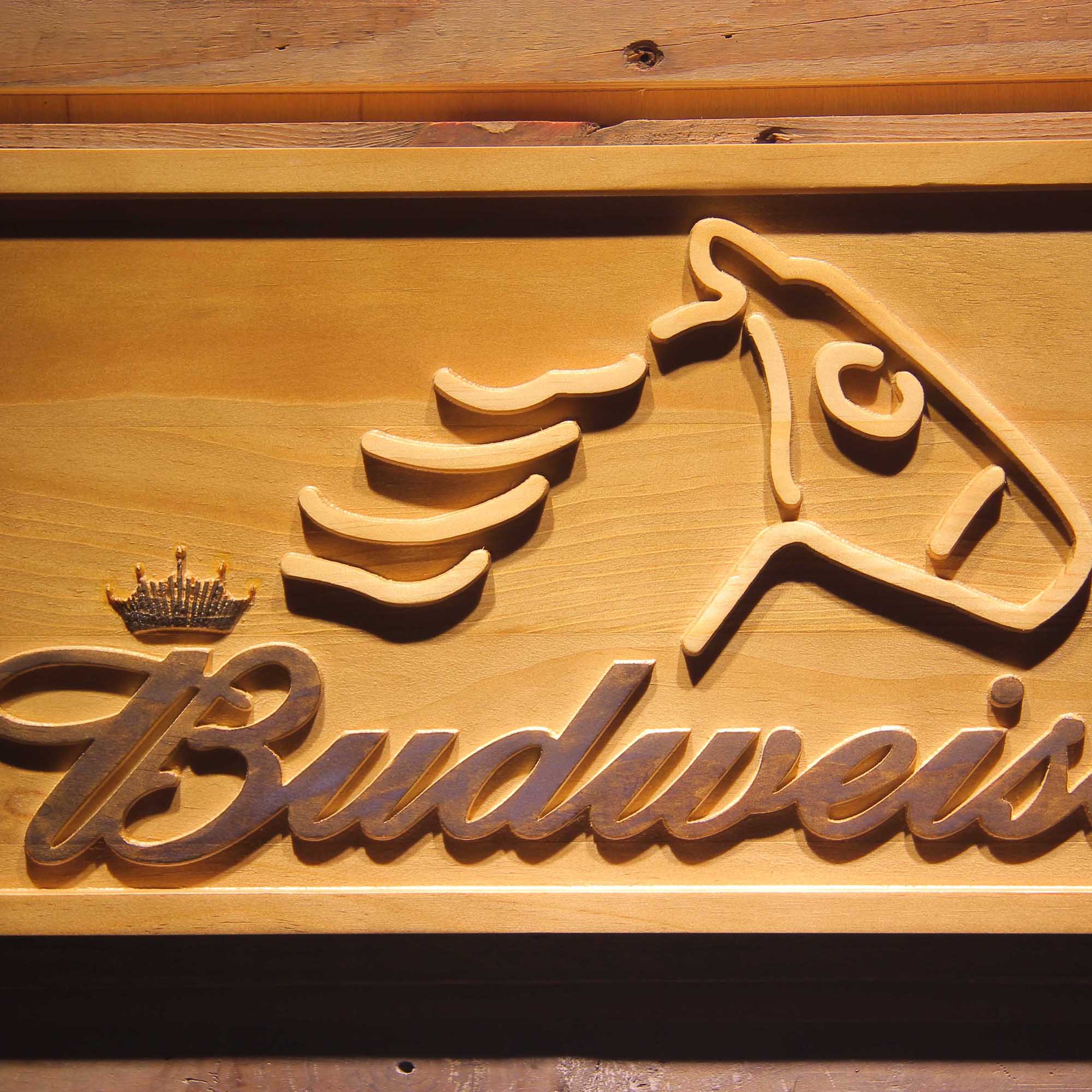 Budweiser Horse Head 3D Wooden Engrave Sign