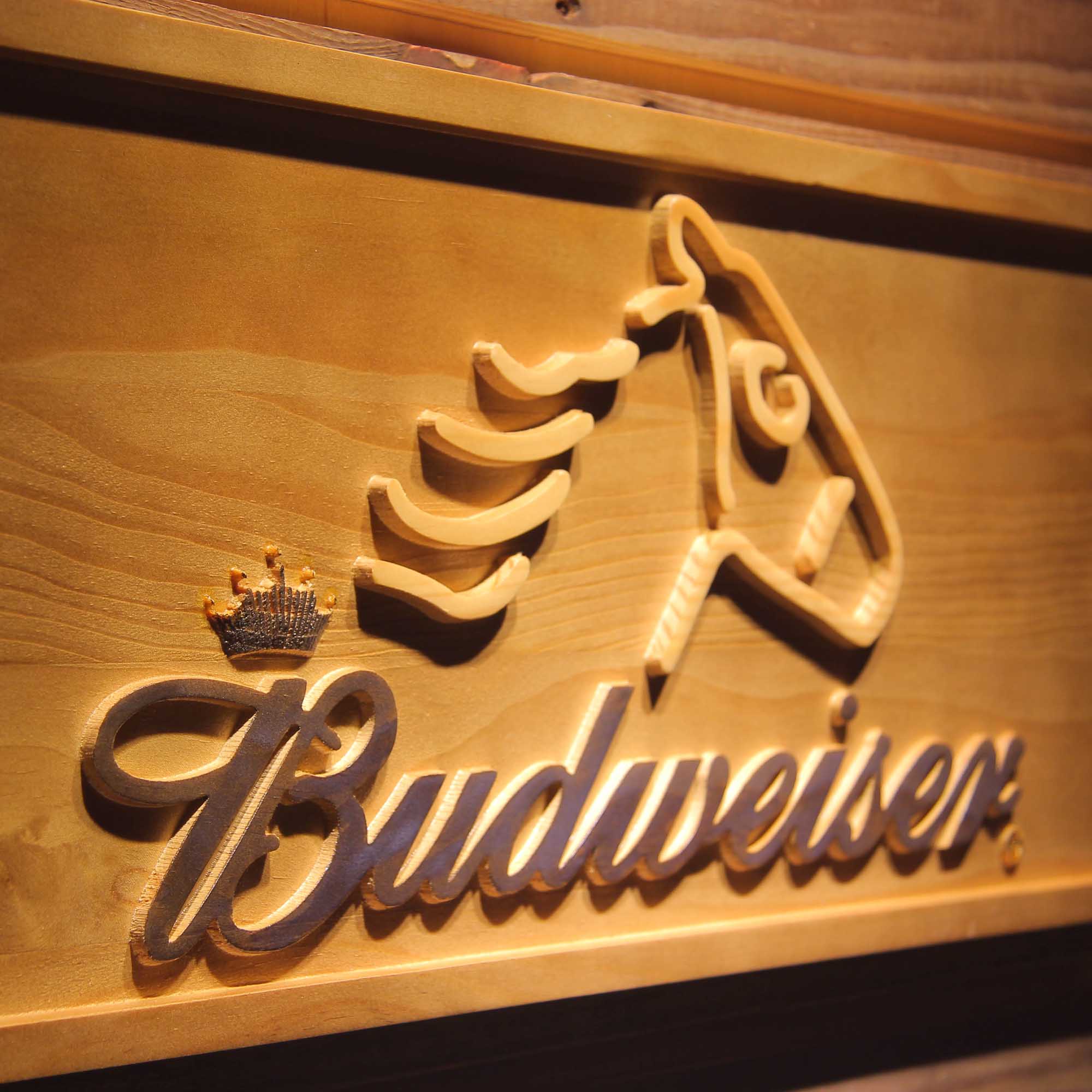 Budweiser Horse Head 3D Wooden Engrave Sign