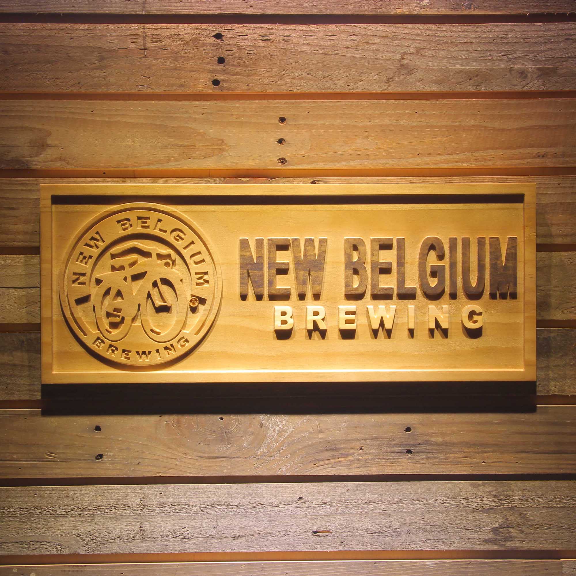 New Belgium Beer Fat Tire 3D Wooden Engrave Sign