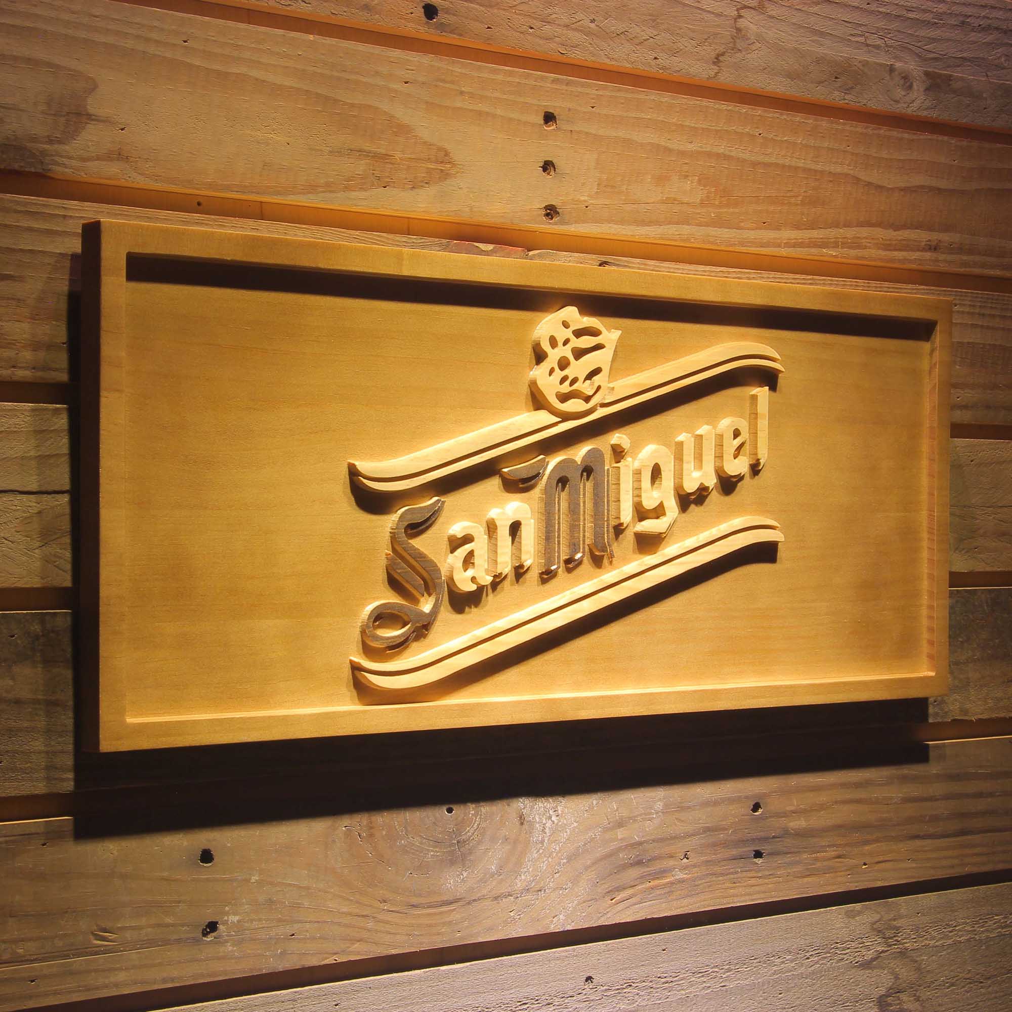 San Miguel Beer 3D Wooden Engrave Sign