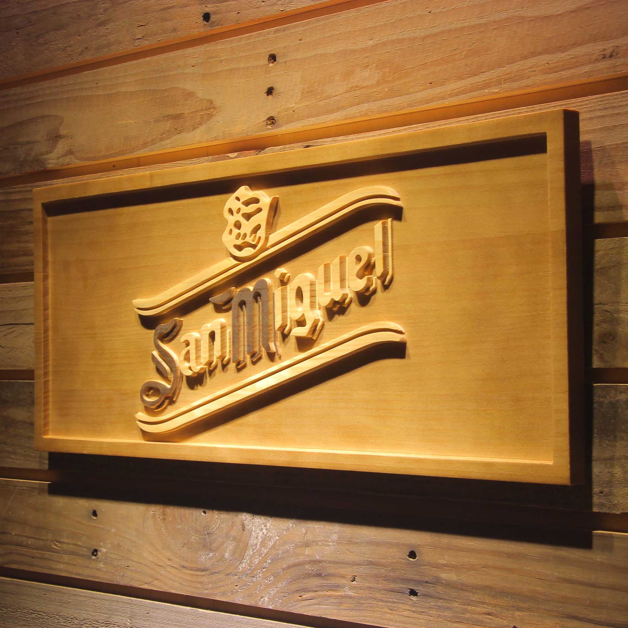 San Miguel Beer 3D Wooden Engrave Sign