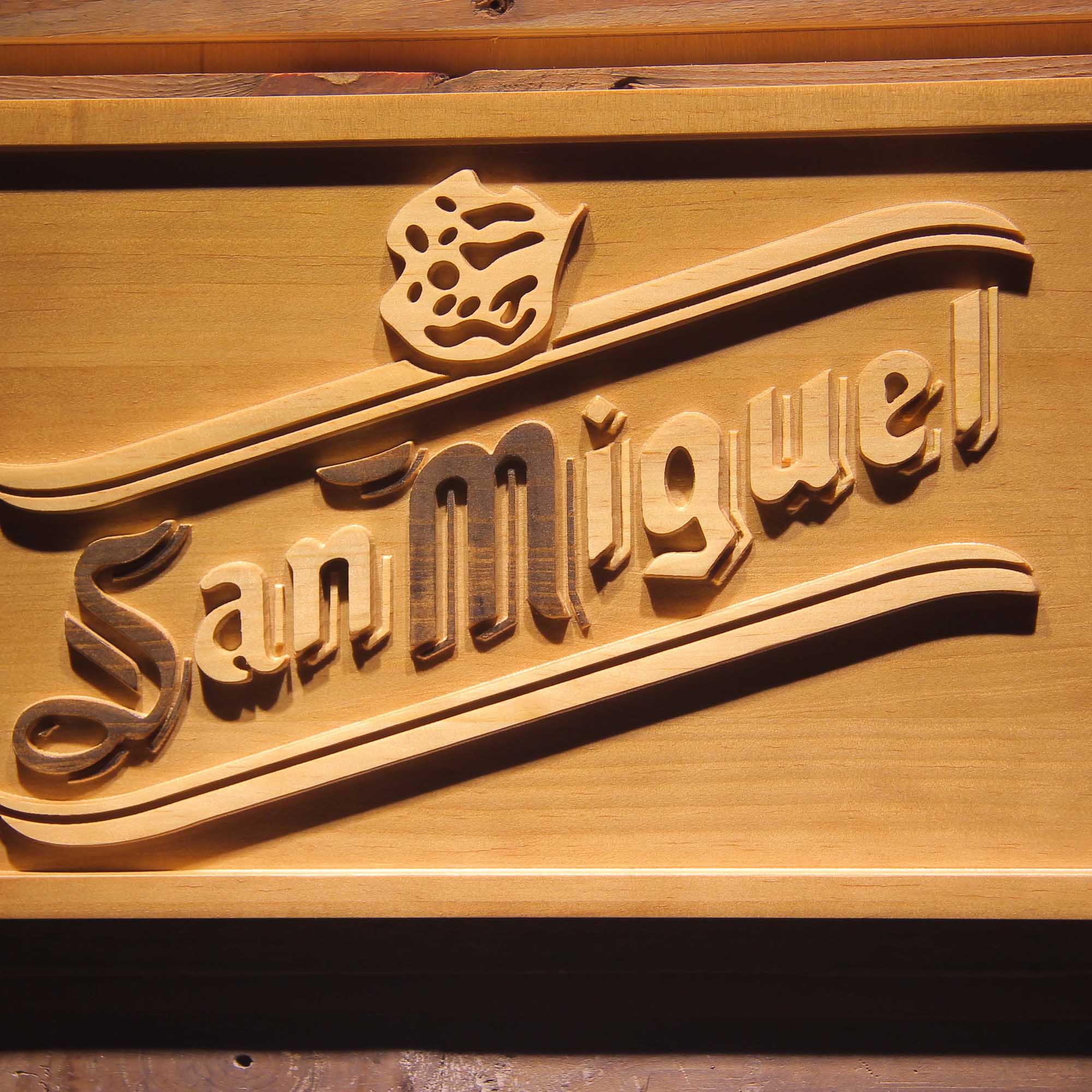 San Miguel Beer 3D Wooden Engrave Sign