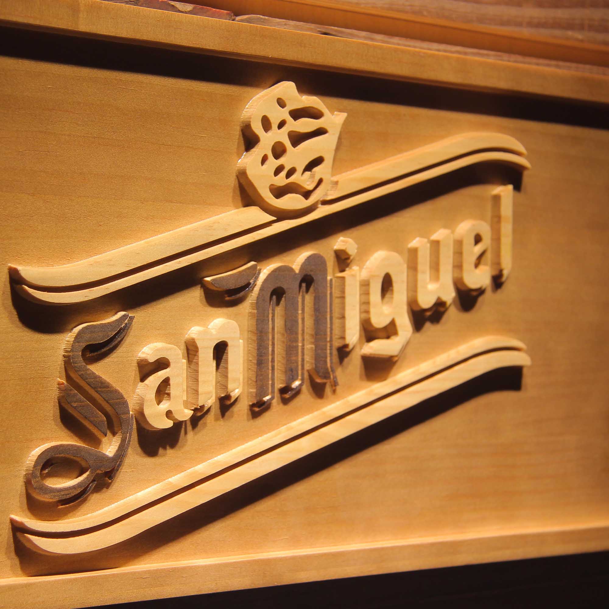 San Miguel Beer 3D Wooden Engrave Sign