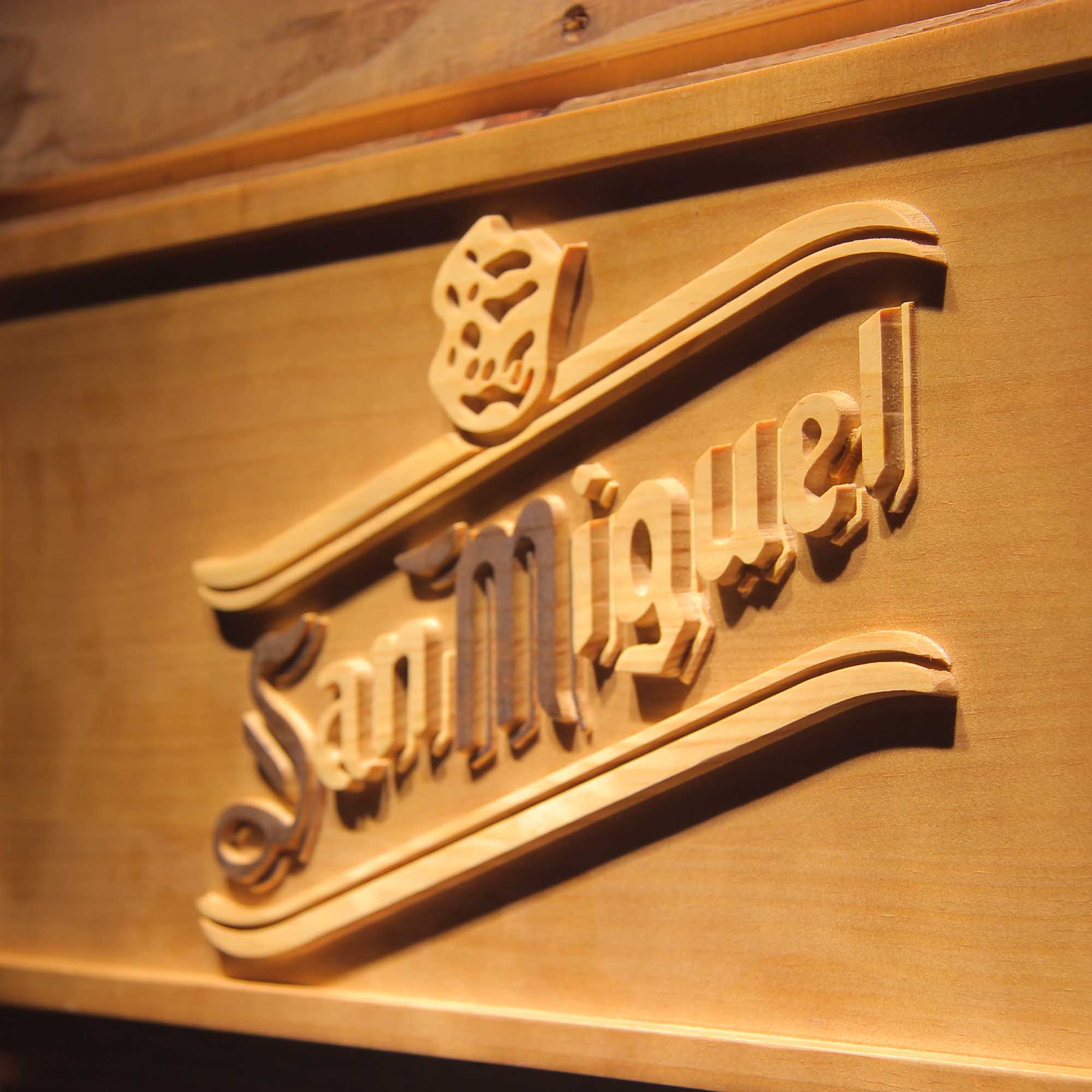 San Miguel Beer 3D Wooden Engrave Sign