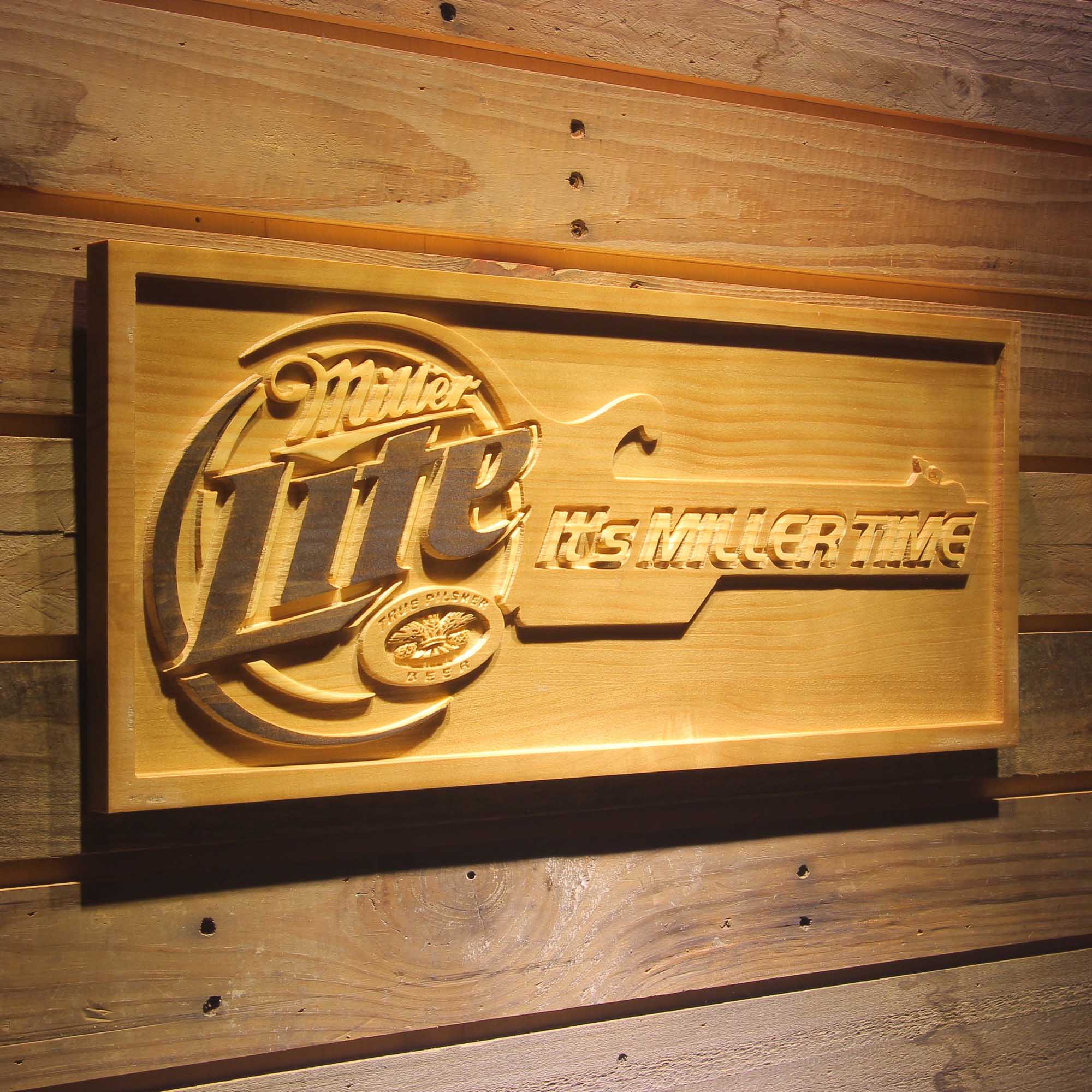 It's Miller Time Guitar 3D Wooden Engrave Sign