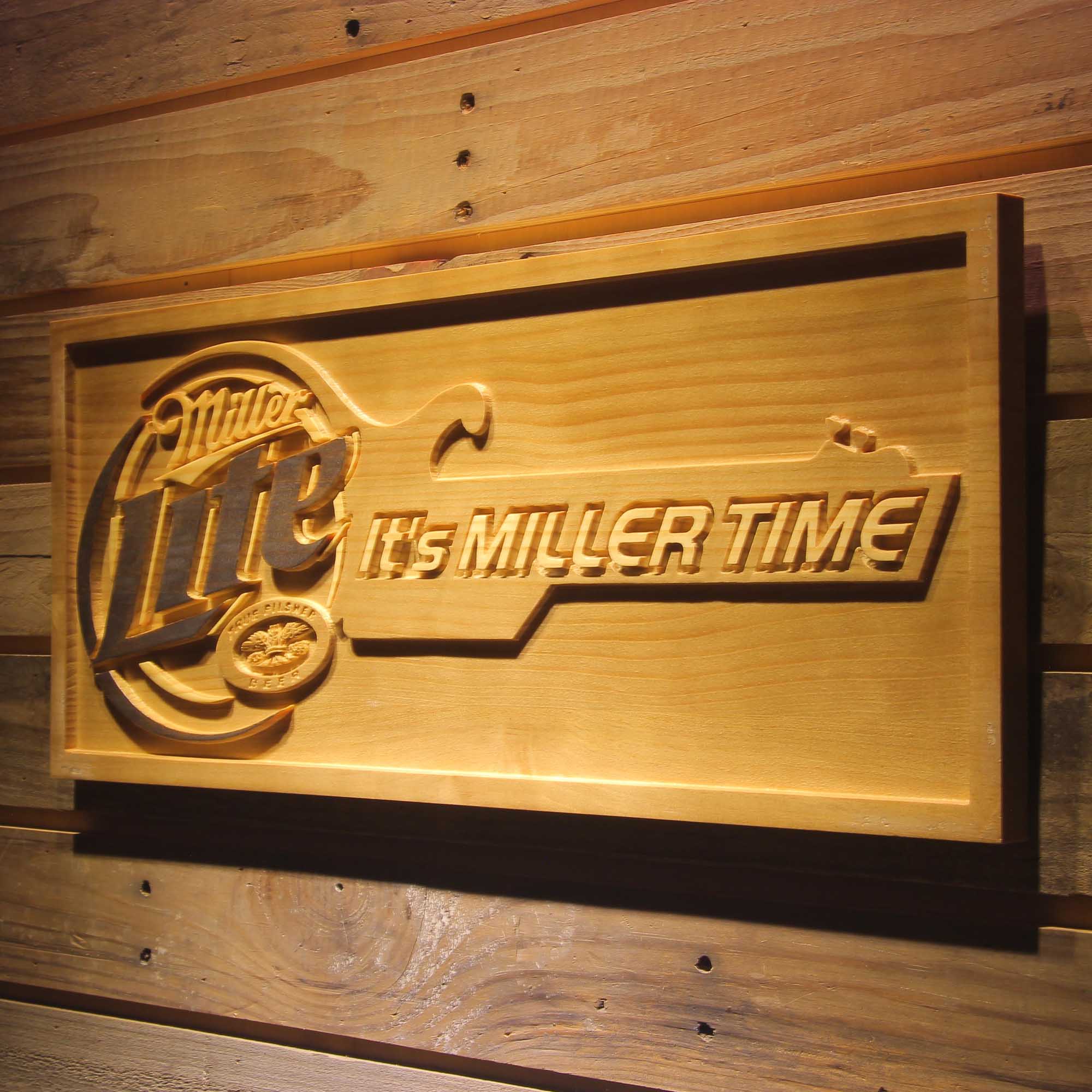 It's Miller Time Guitar 3D Wooden Engrave Sign
