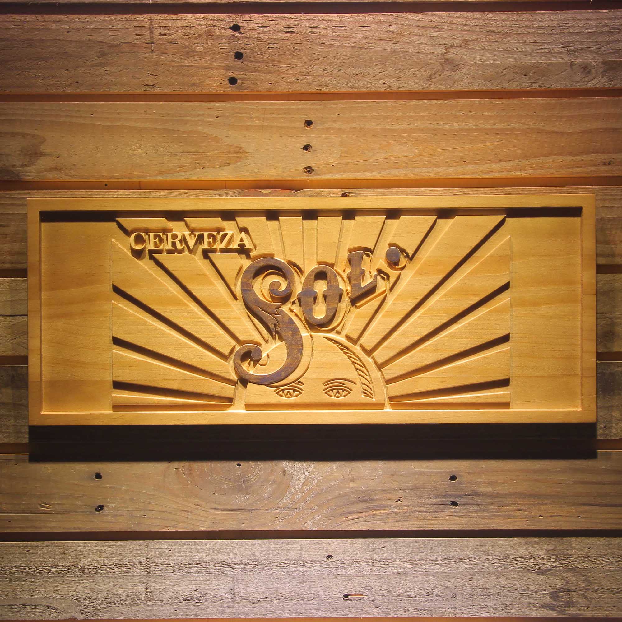 Cerveza Sol Beer 3D Wooden Engrave Sign