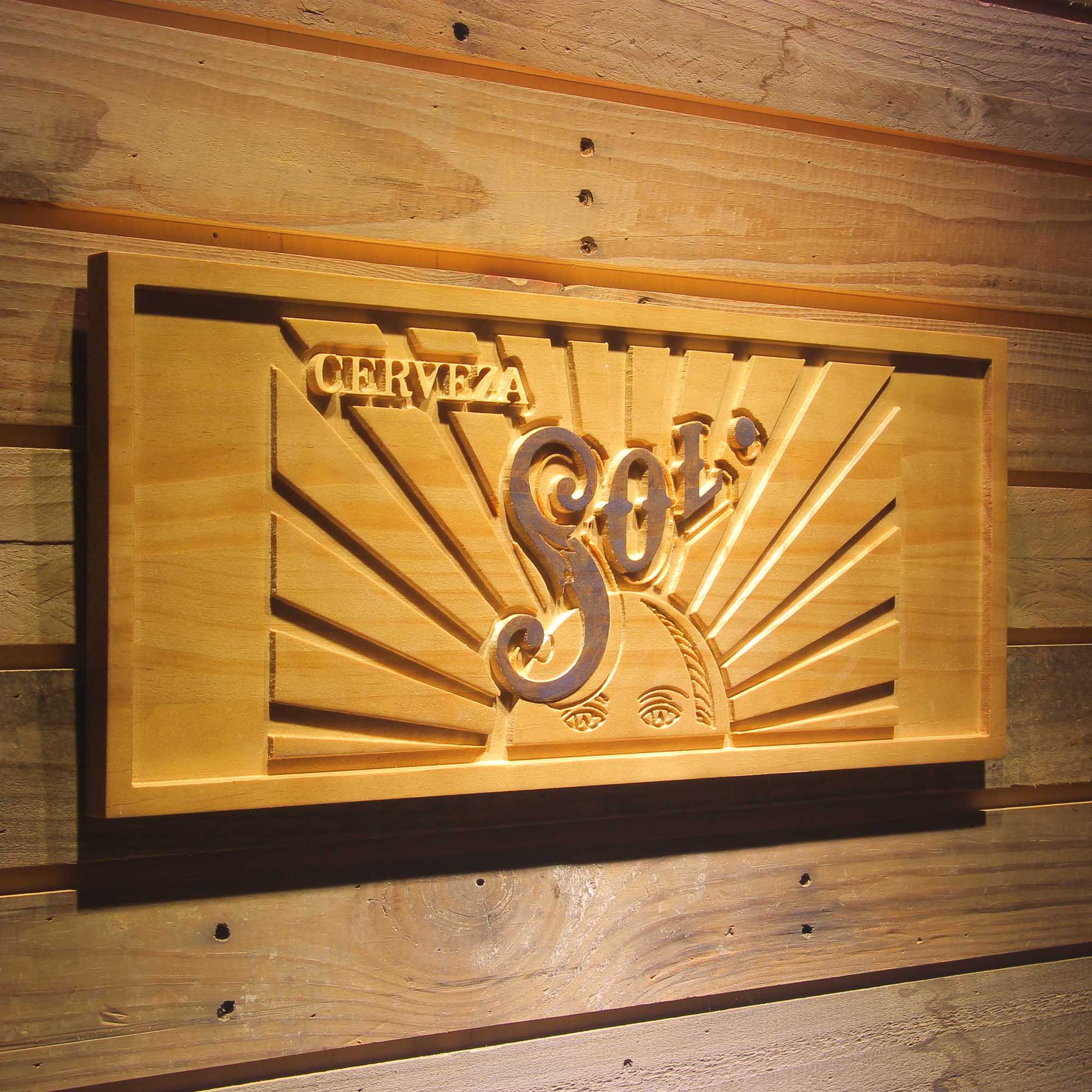 Cerveza Sol Beer 3D Wooden Engrave Sign