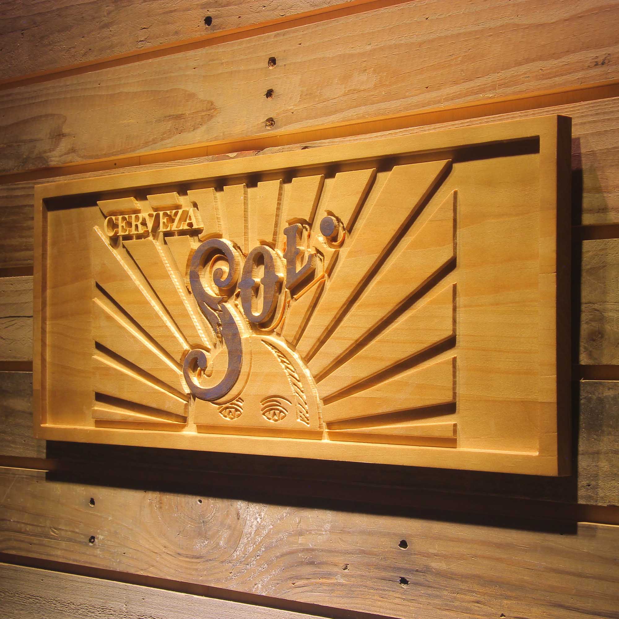 Cerveza Sol Beer 3D Wooden Engrave Sign