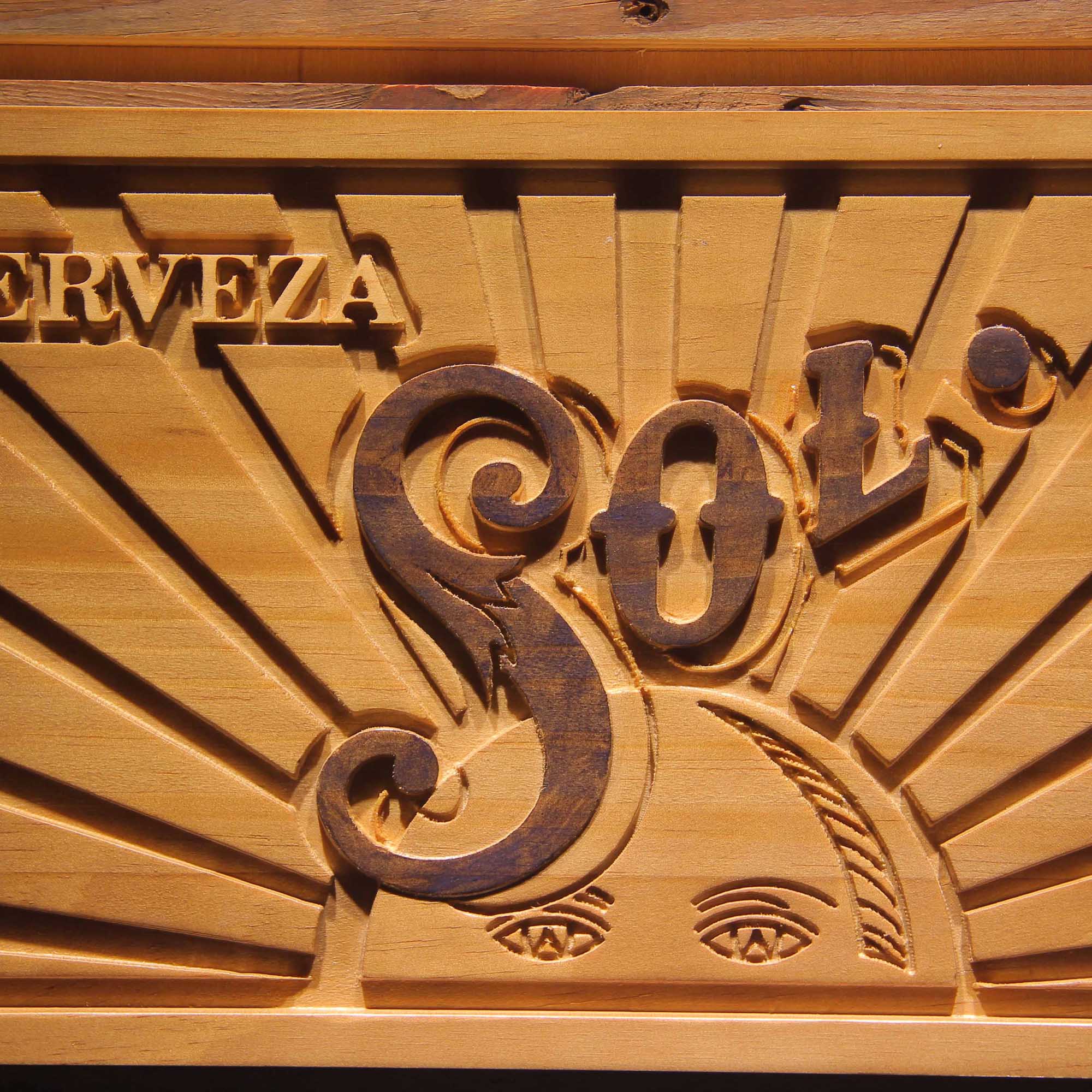 Cerveza Sol Beer 3D Wooden Engrave Sign