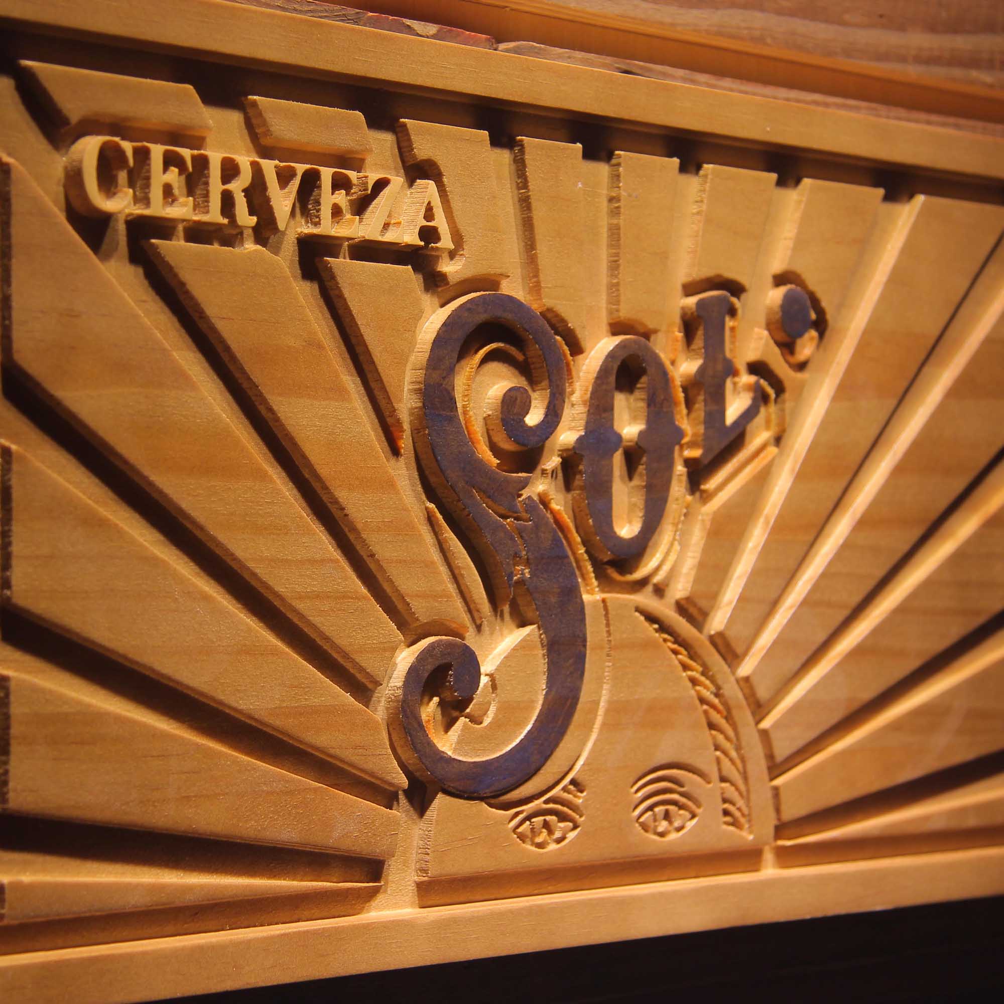 Cerveza Sol Beer 3D Wooden Engrave Sign