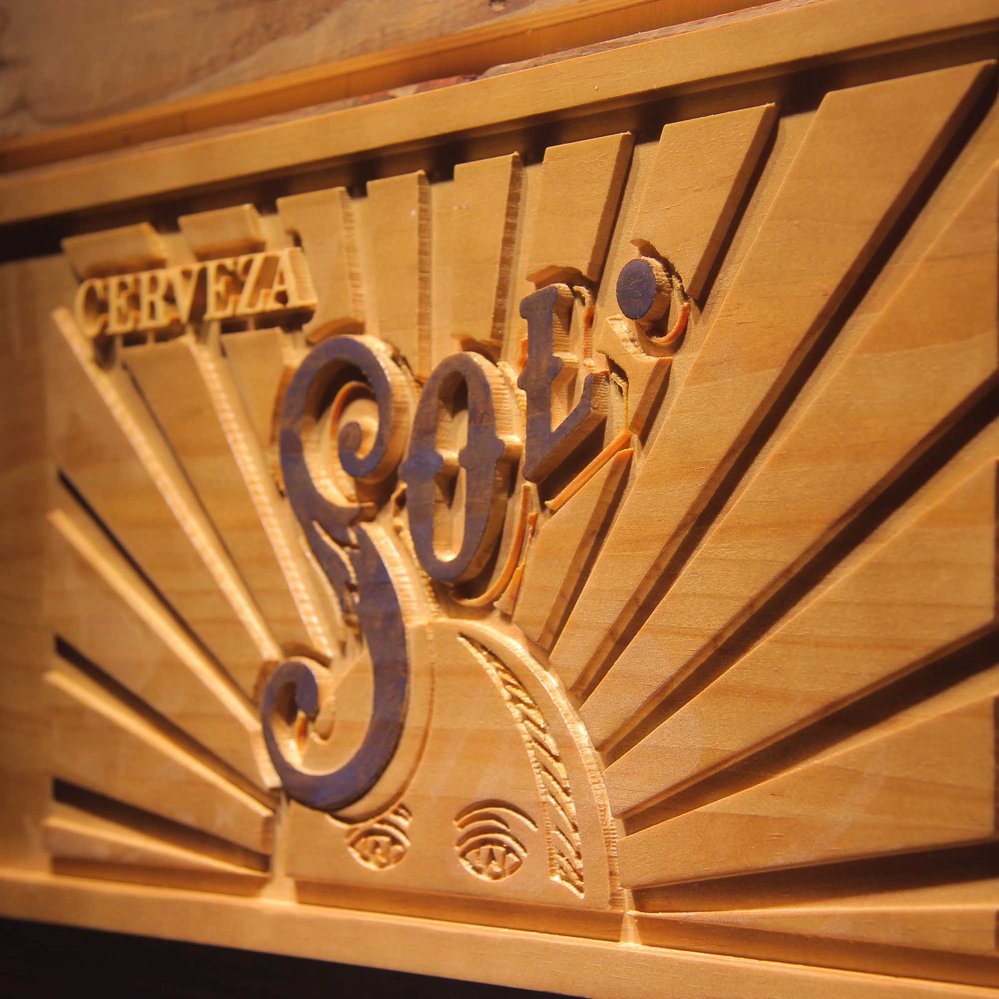 Cerveza Sol Beer 3D Wooden Engrave Sign