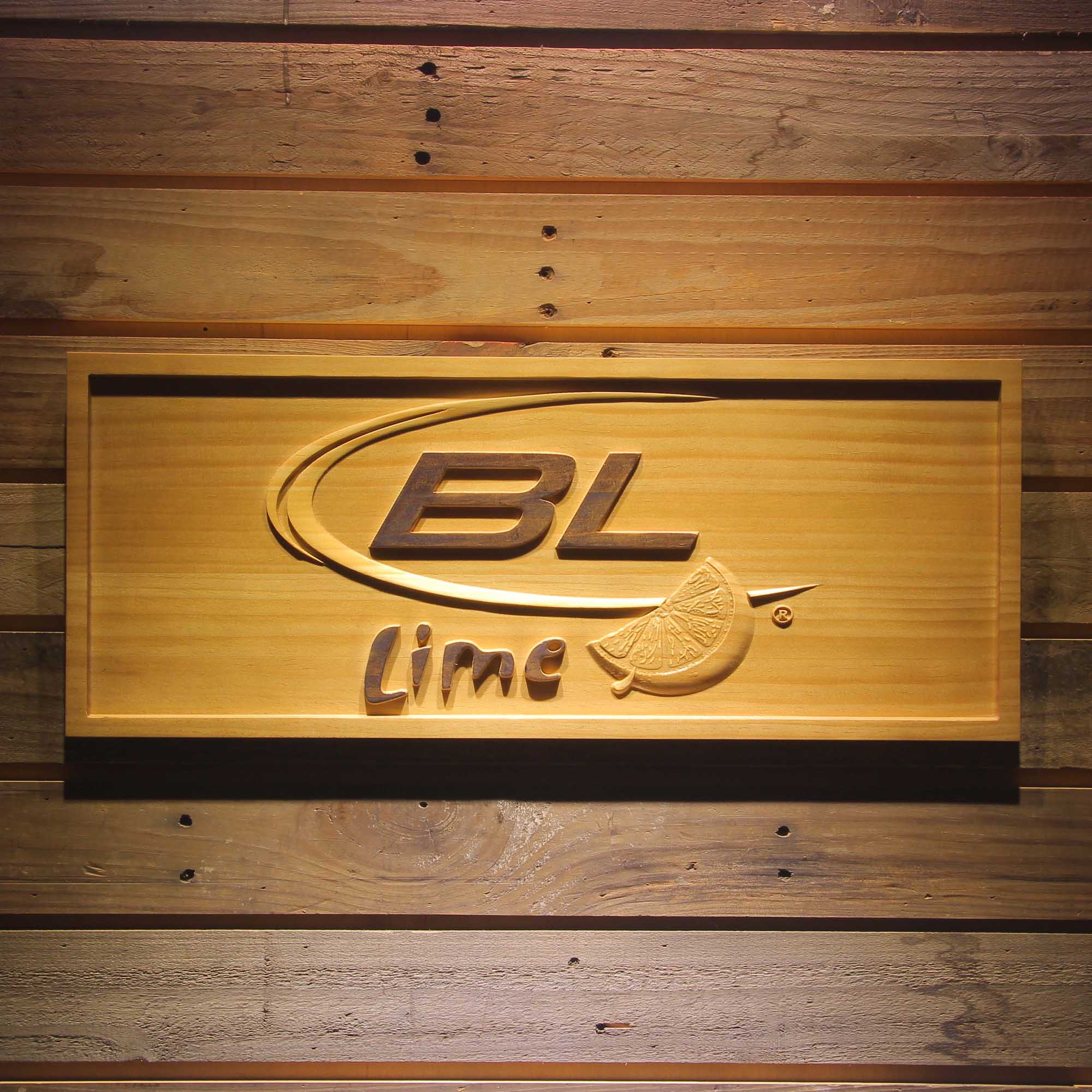 Blue Light Lime 3D Wooden Engrave Sign