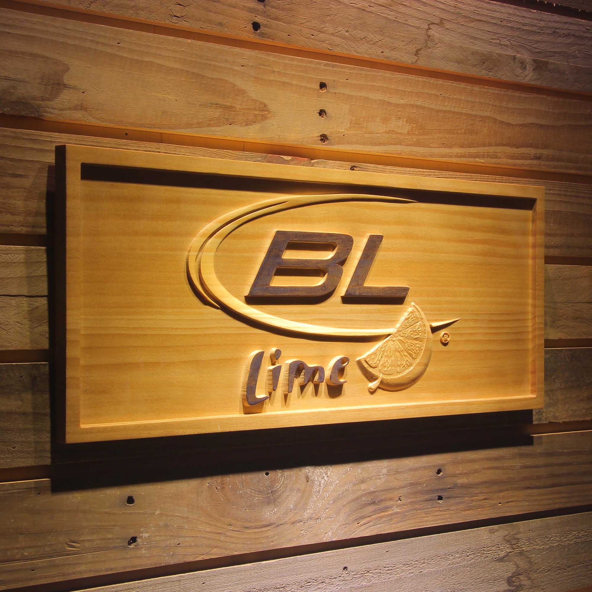 Blue Light Lime 3D Wooden Engrave Sign