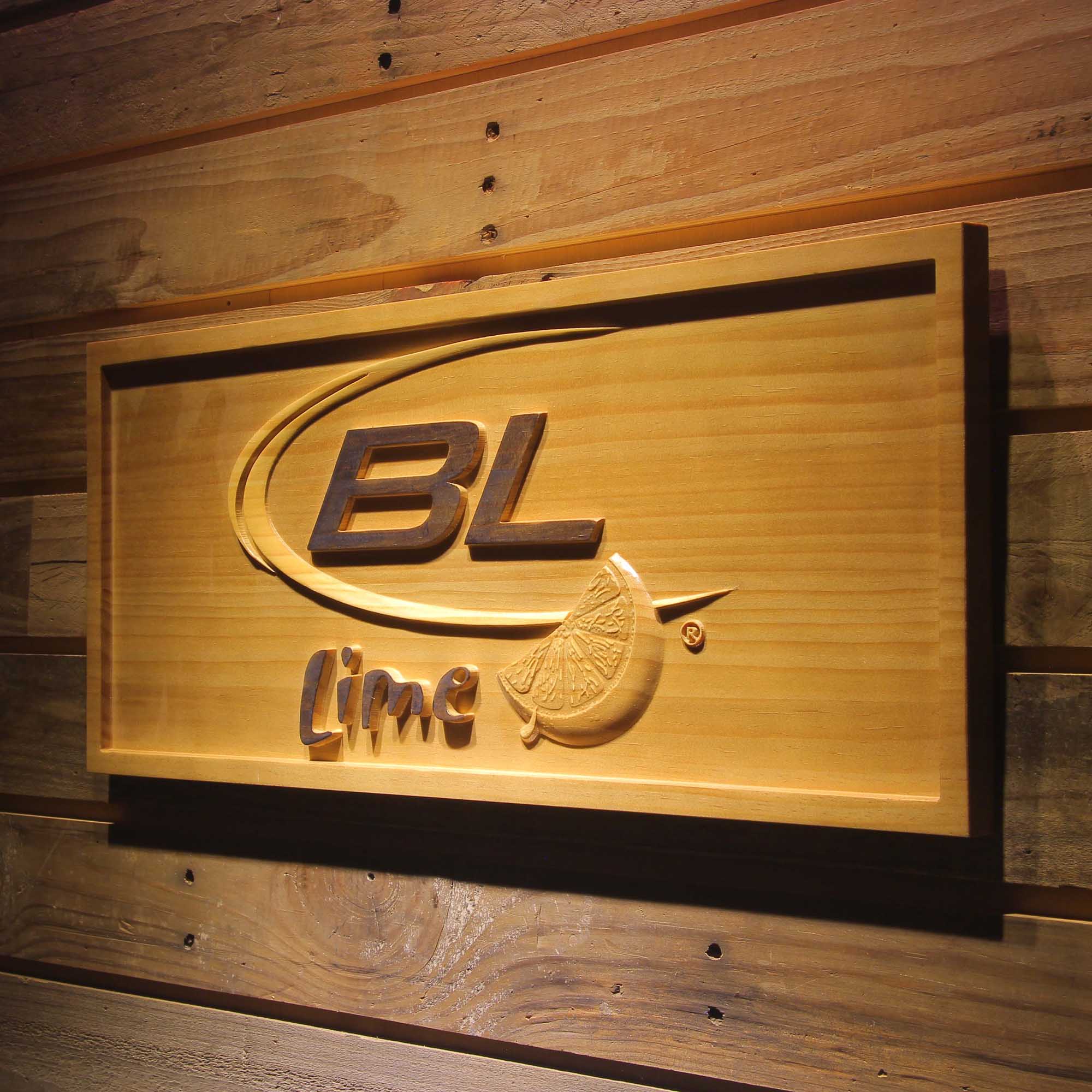 Blue Light Lime 3D Wooden Engrave Sign