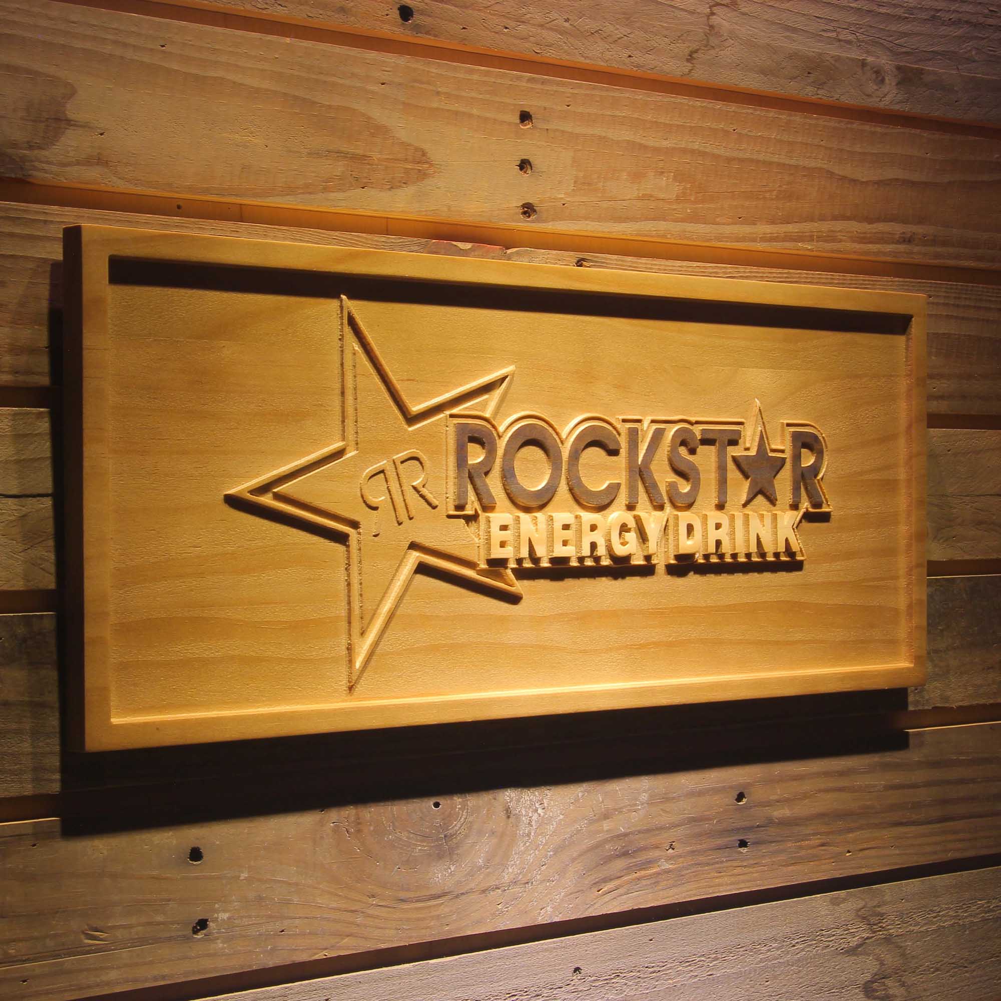 Rockstar Energy Drink 3D Wooden Engrave Sign