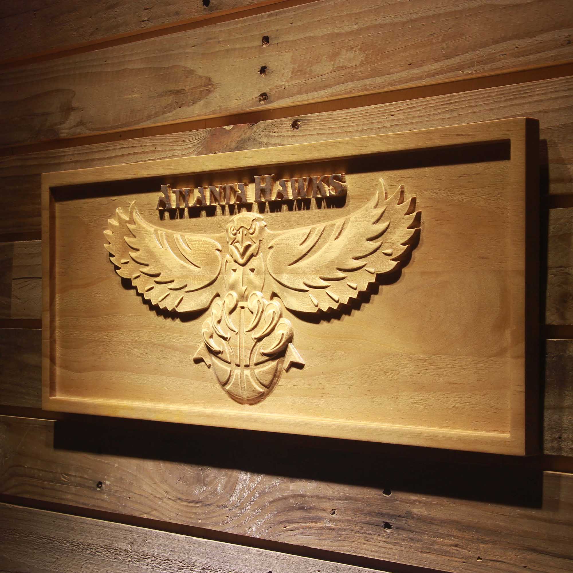 Atlanta Hawks Basketball Man Cave Sport 3D Wooden Engrave Sign