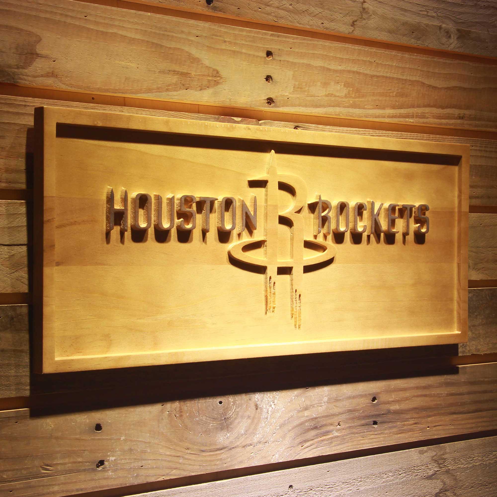 Houston Rockets Basketball Man Cave Sport 3D Wooden Engrave Sign