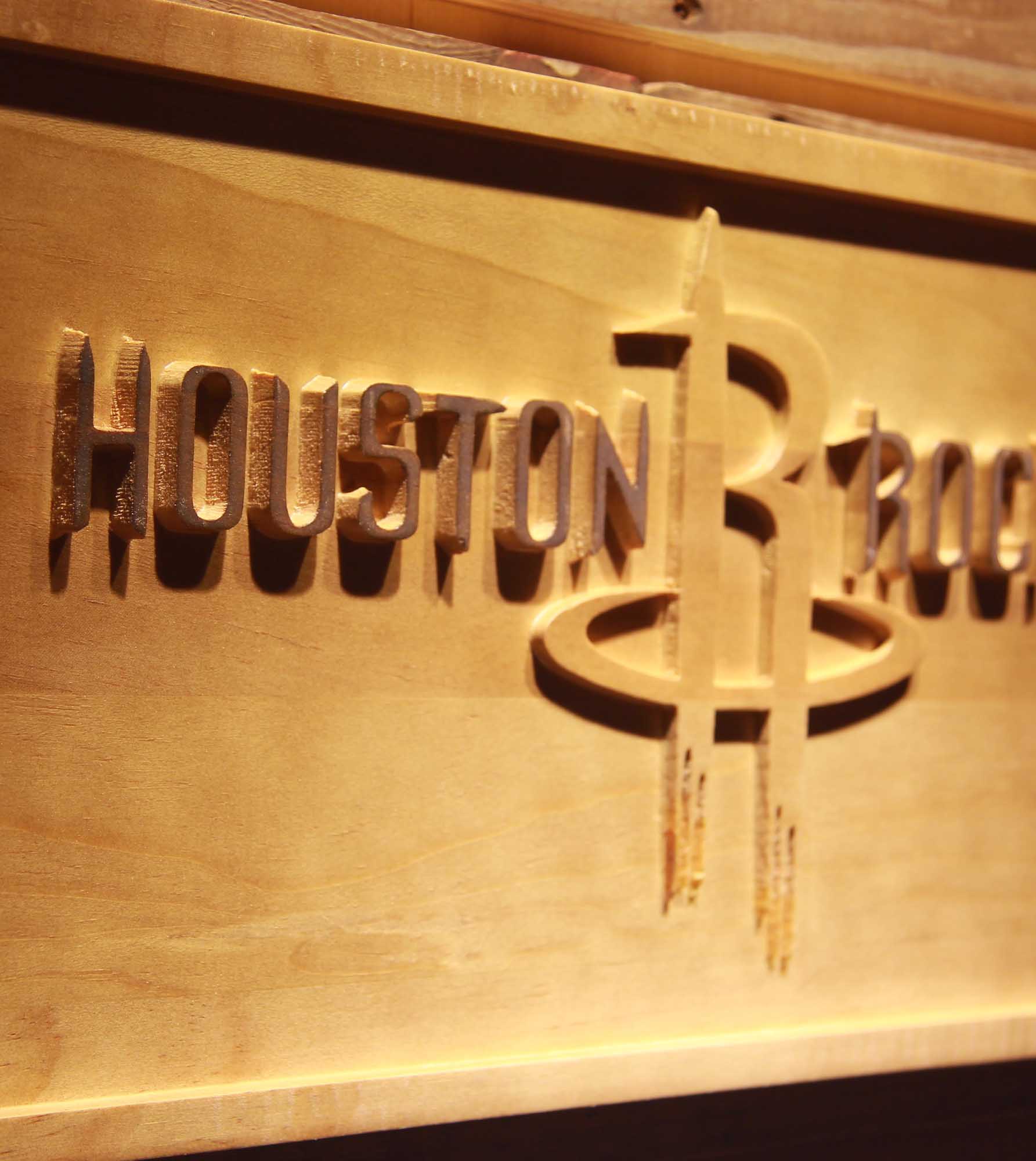 Houston Rockets Basketball Man Cave Sport 3D Wooden Engrave Sign