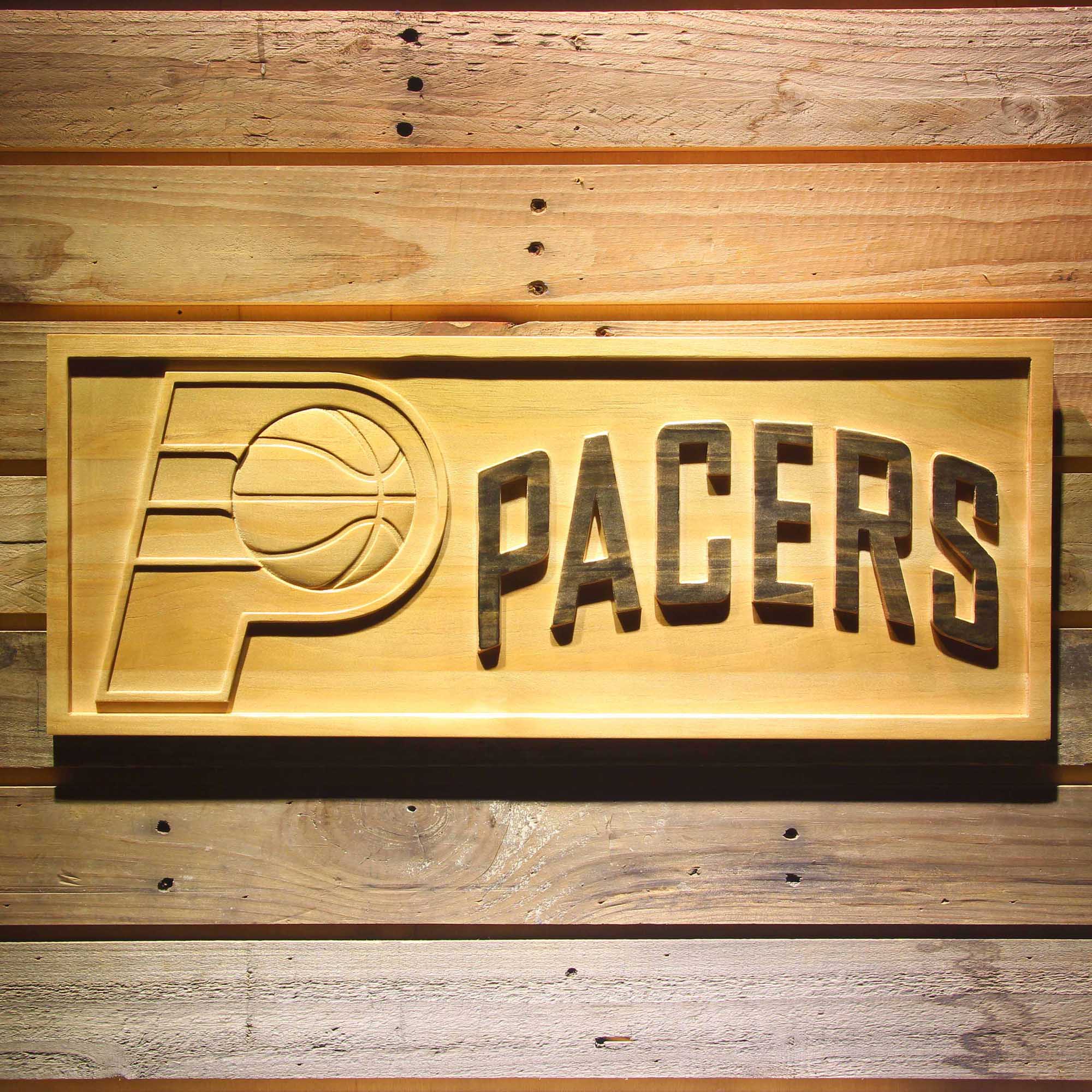 Indiana Pacers Primary Basketball Man Cave Sport 3D Wooden Engrave Sign