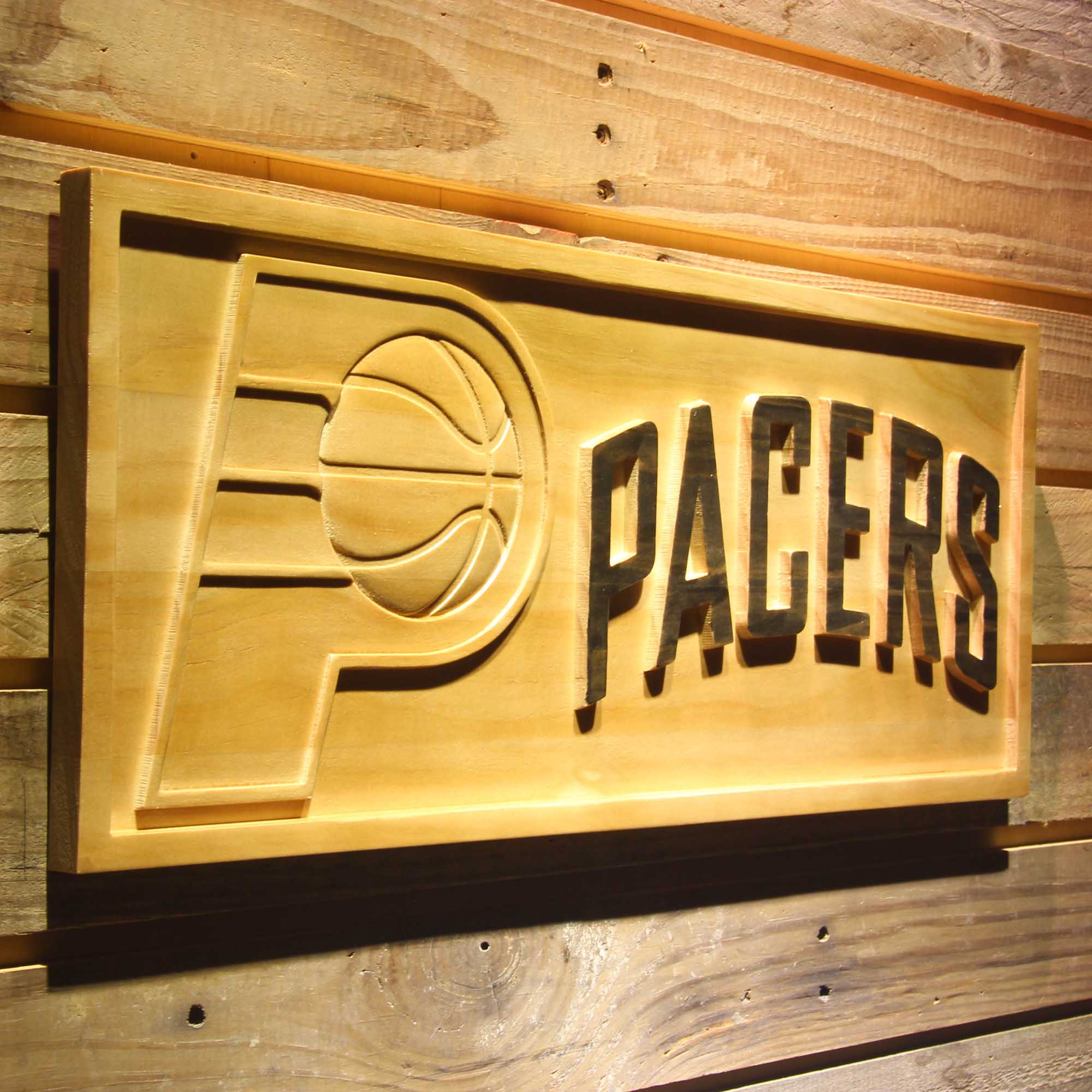 Indiana Pacers Primary Basketball Man Cave Sport 3D Wooden Engrave Sign