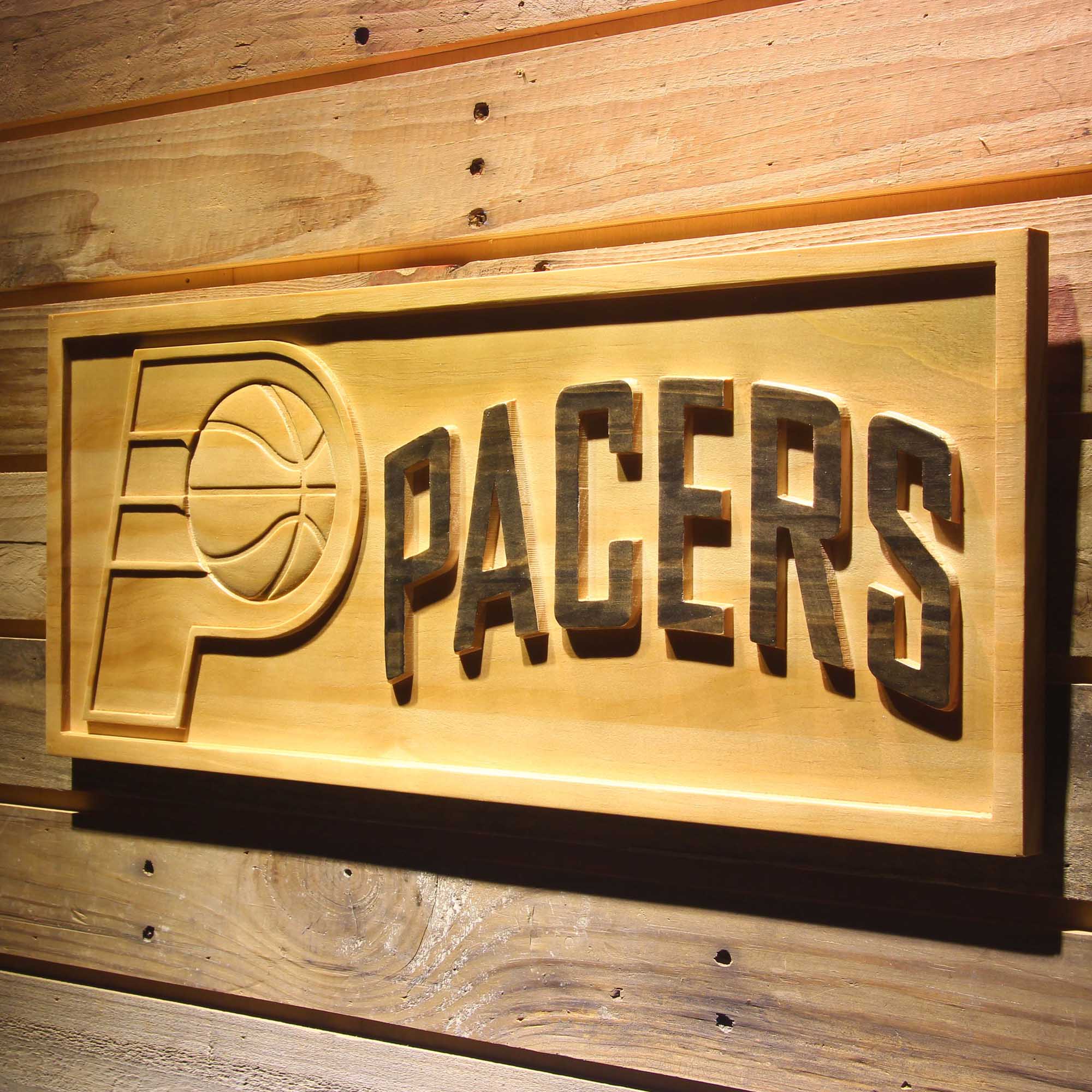 Indiana Pacers Primary Basketball Man Cave Sport 3D Wooden Engrave Sign