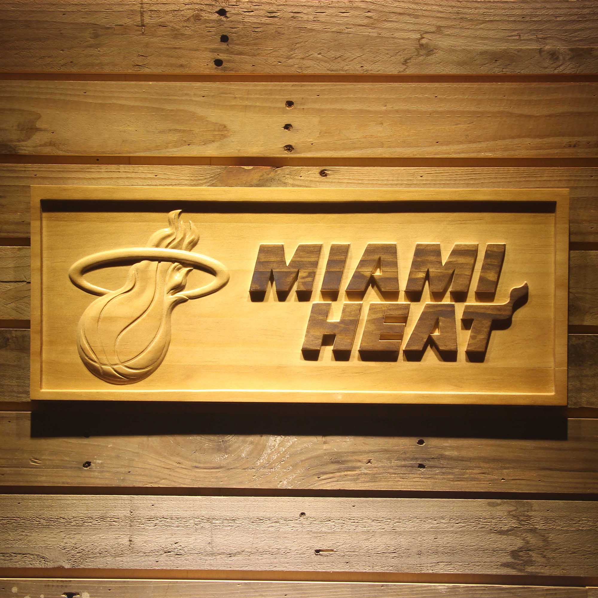 Miami Heat Basketball Man Cave Sport 3D Wooden Engrave Sign