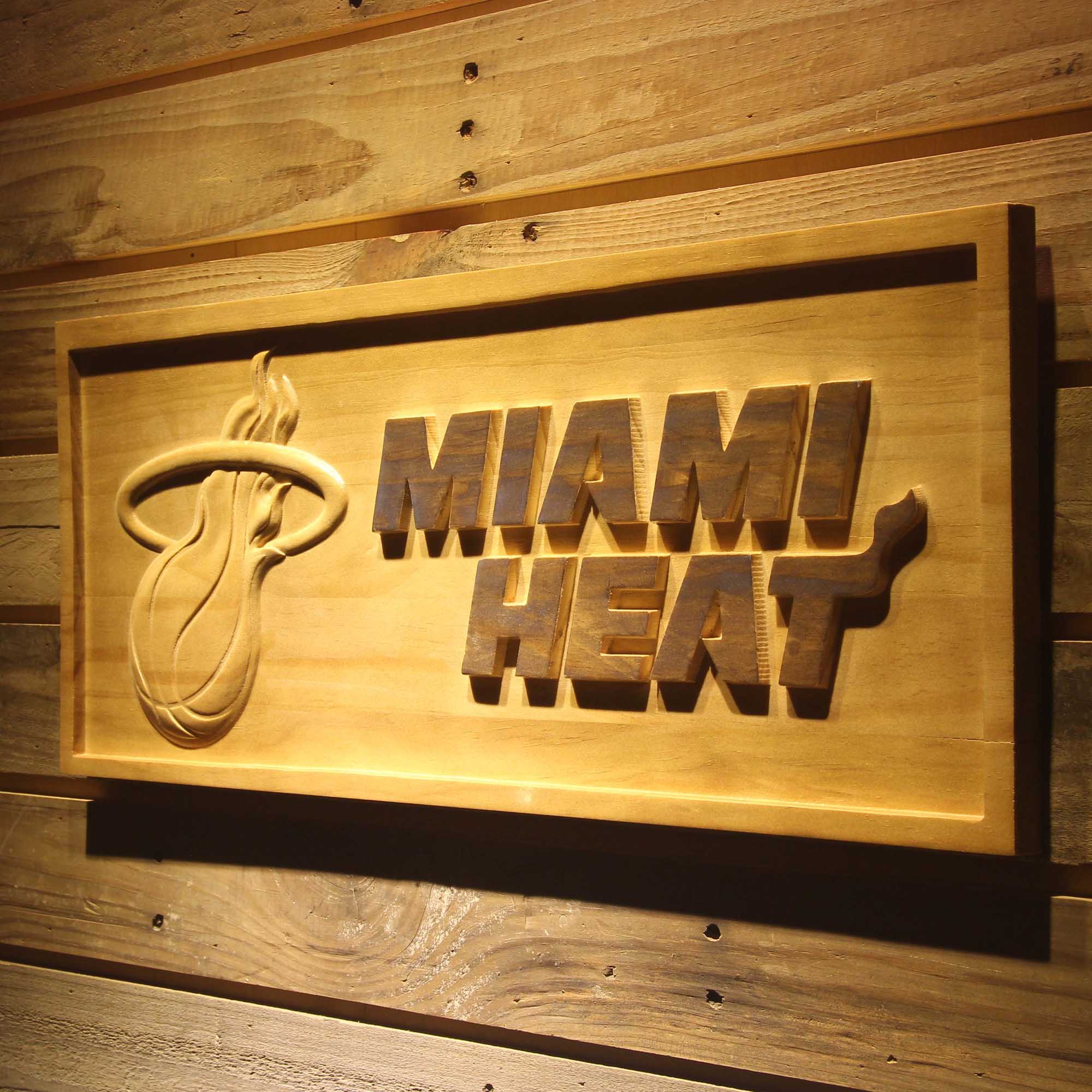 Miami Heat Basketball Man Cave Sport 3D Wooden Engrave Sign