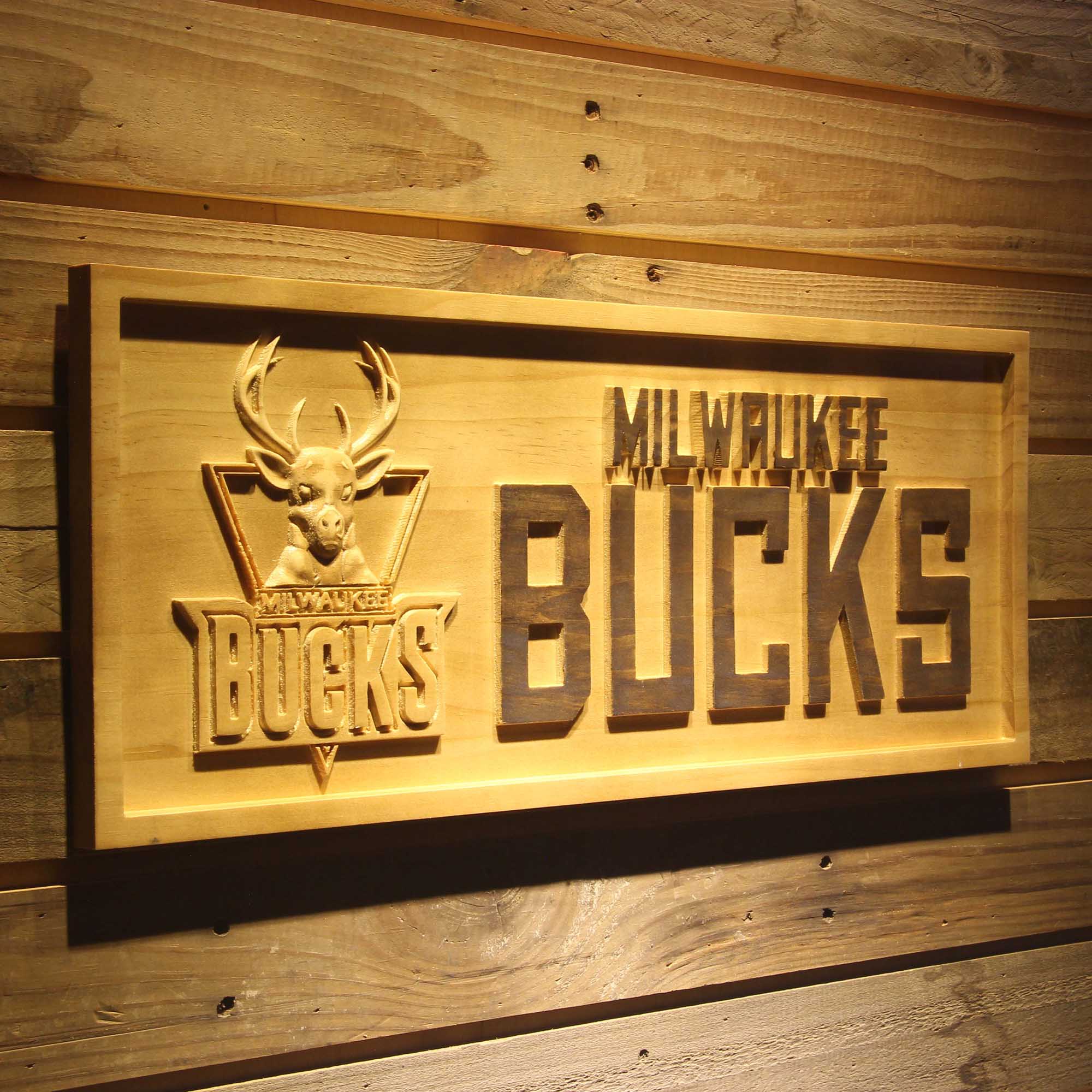 Milwaukee Bucks Basketball Man Cave Sport 3D Wooden Engrave Sign