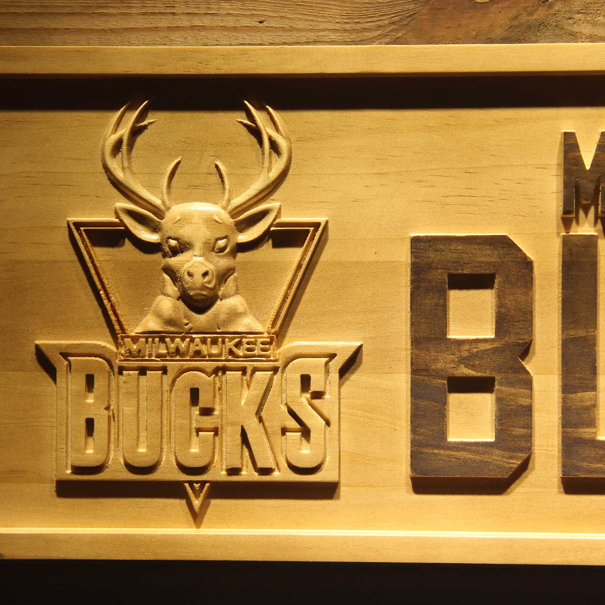 Milwaukee Bucks Basketball Man Cave Sport 3D Wooden Engrave Sign