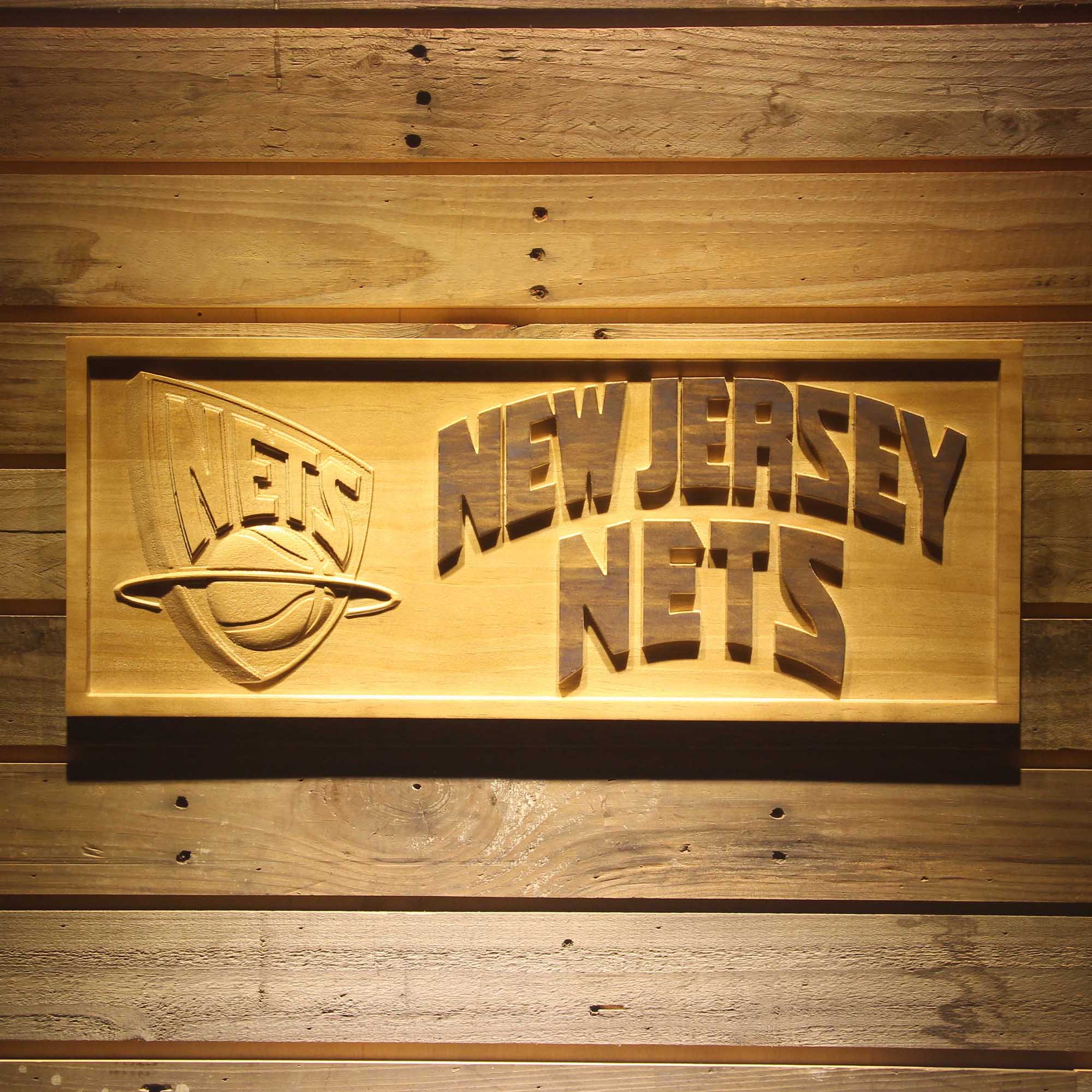 New Jersey Nets Basketball Man Cave Sport 3D Wooden Engrave Sign