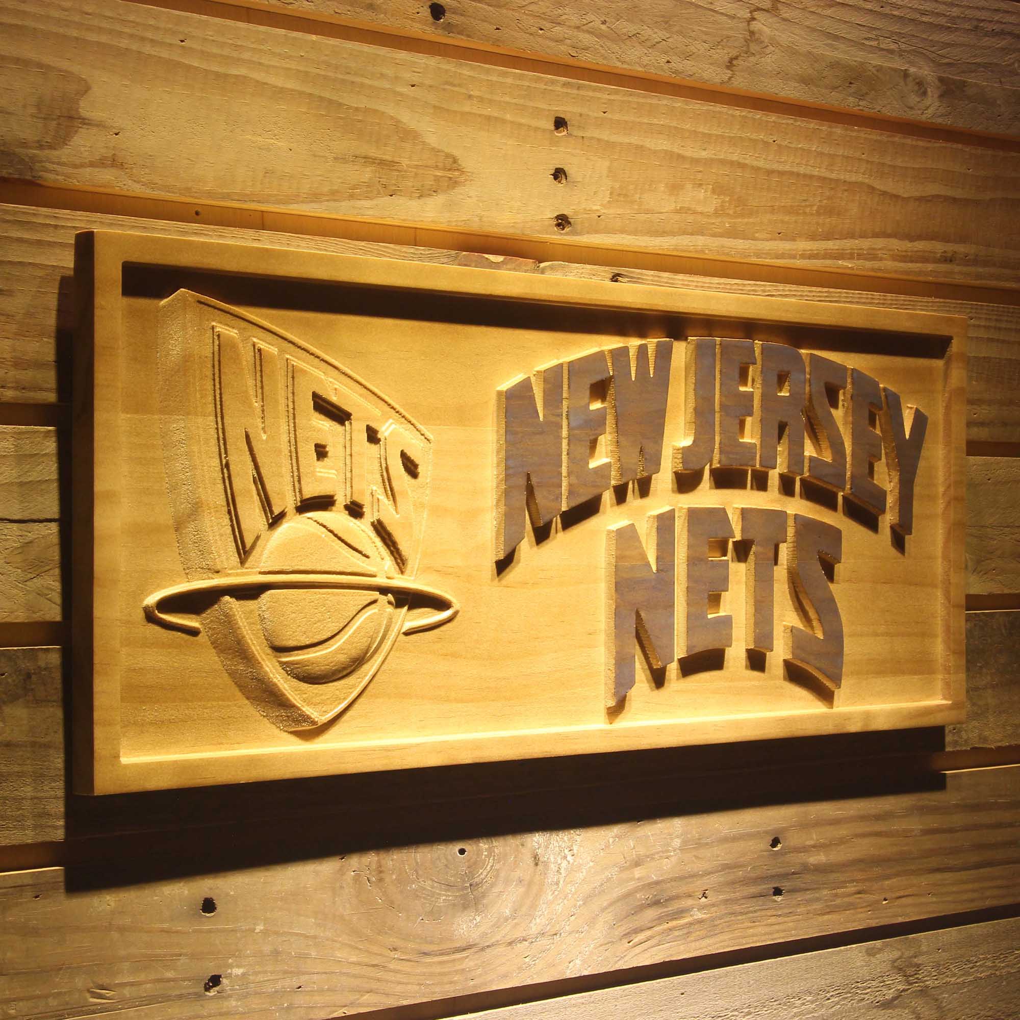 New Jersey Nets Basketball Man Cave Sport 3D Wooden Engrave Sign