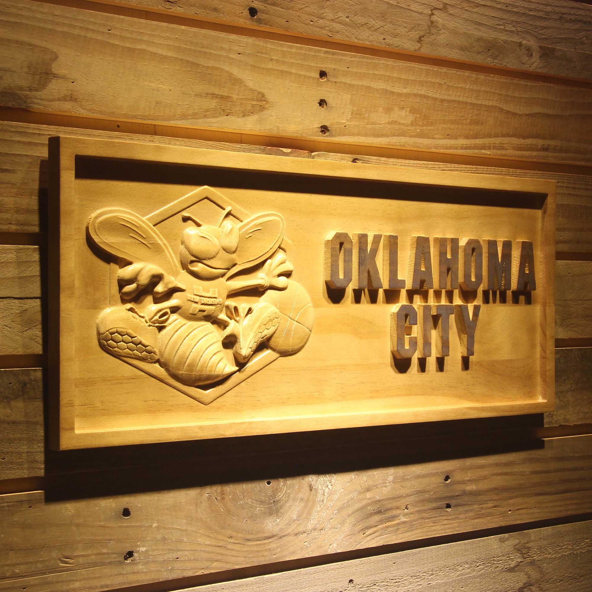 Oklahoma City Hornets Basketball Man Cave Sport 3D Wooden Engrave Sign