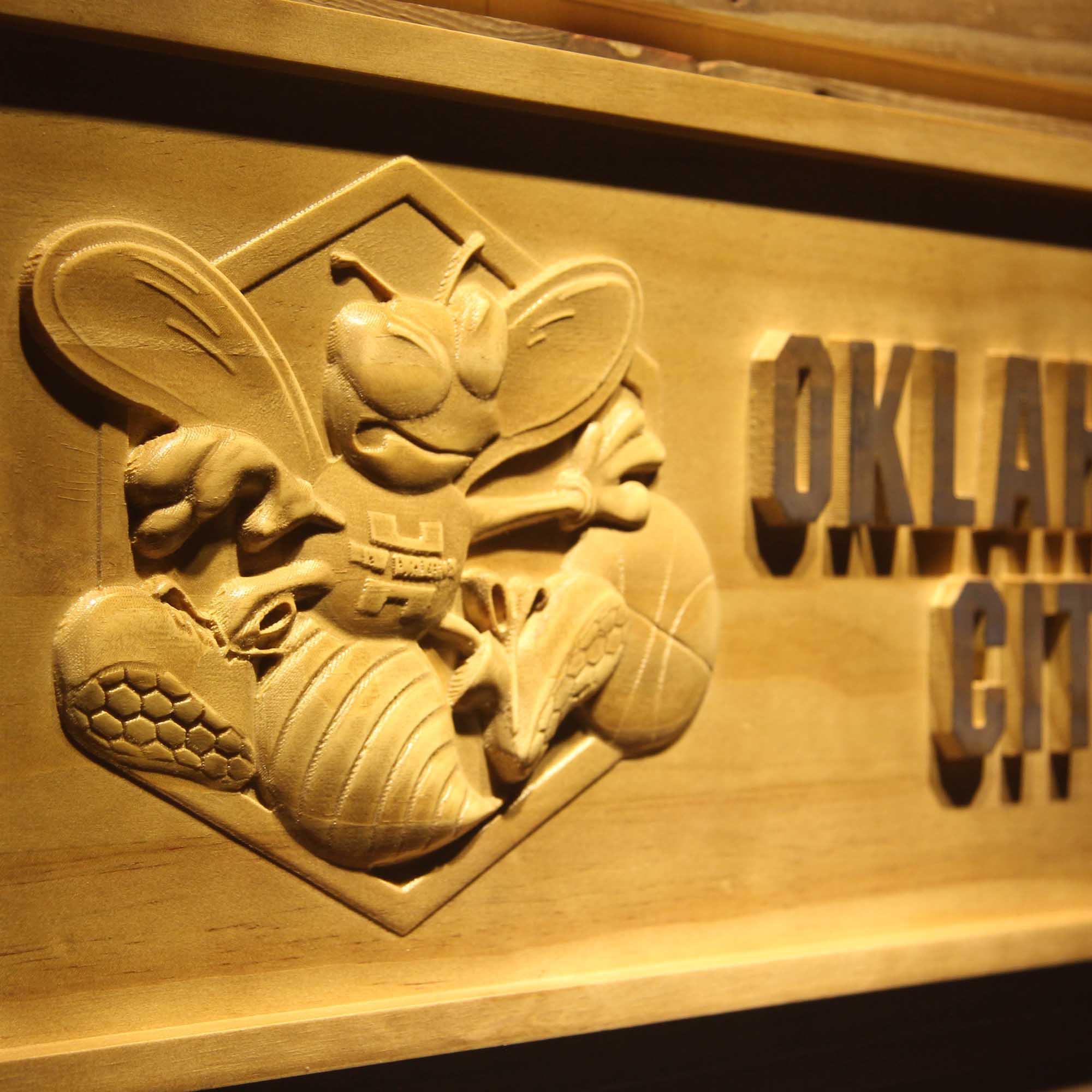 Oklahoma City Hornets Basketball Man Cave Sport 3D Wooden Engrave Sign