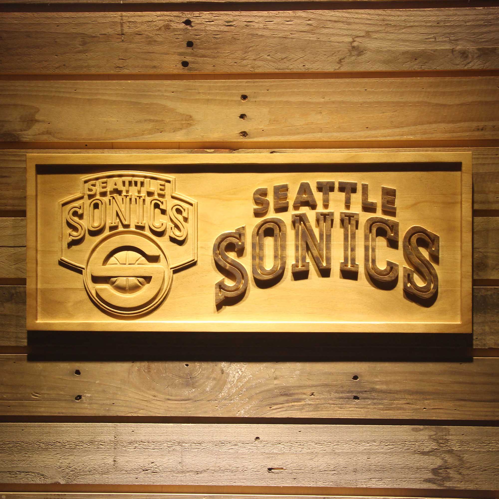 Seattle Supersonics Basketball Man Cave Sport 3D Wooden Engrave Sign
