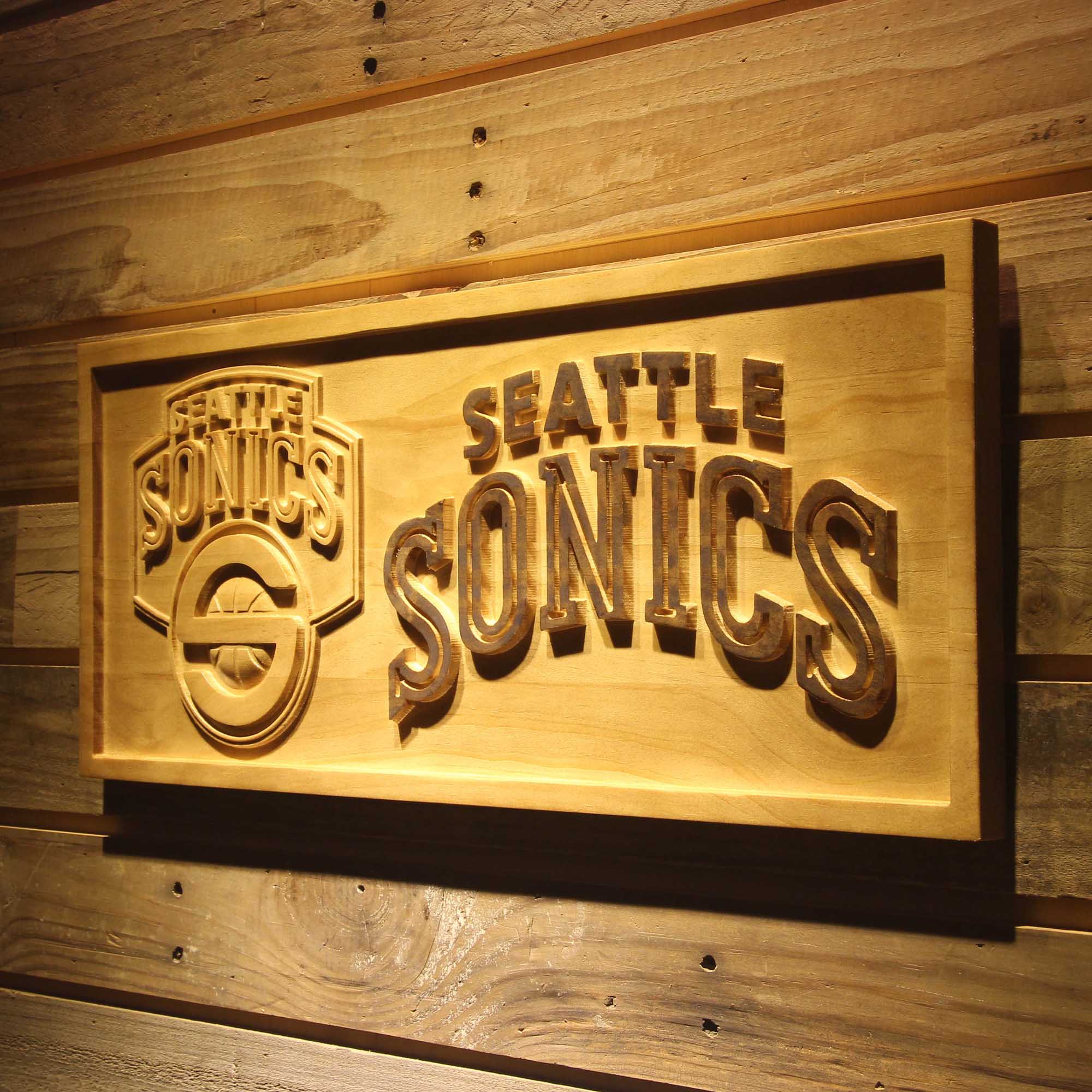 Seattle Supersonics Basketball Man Cave Sport 3D Wooden Engrave Sign