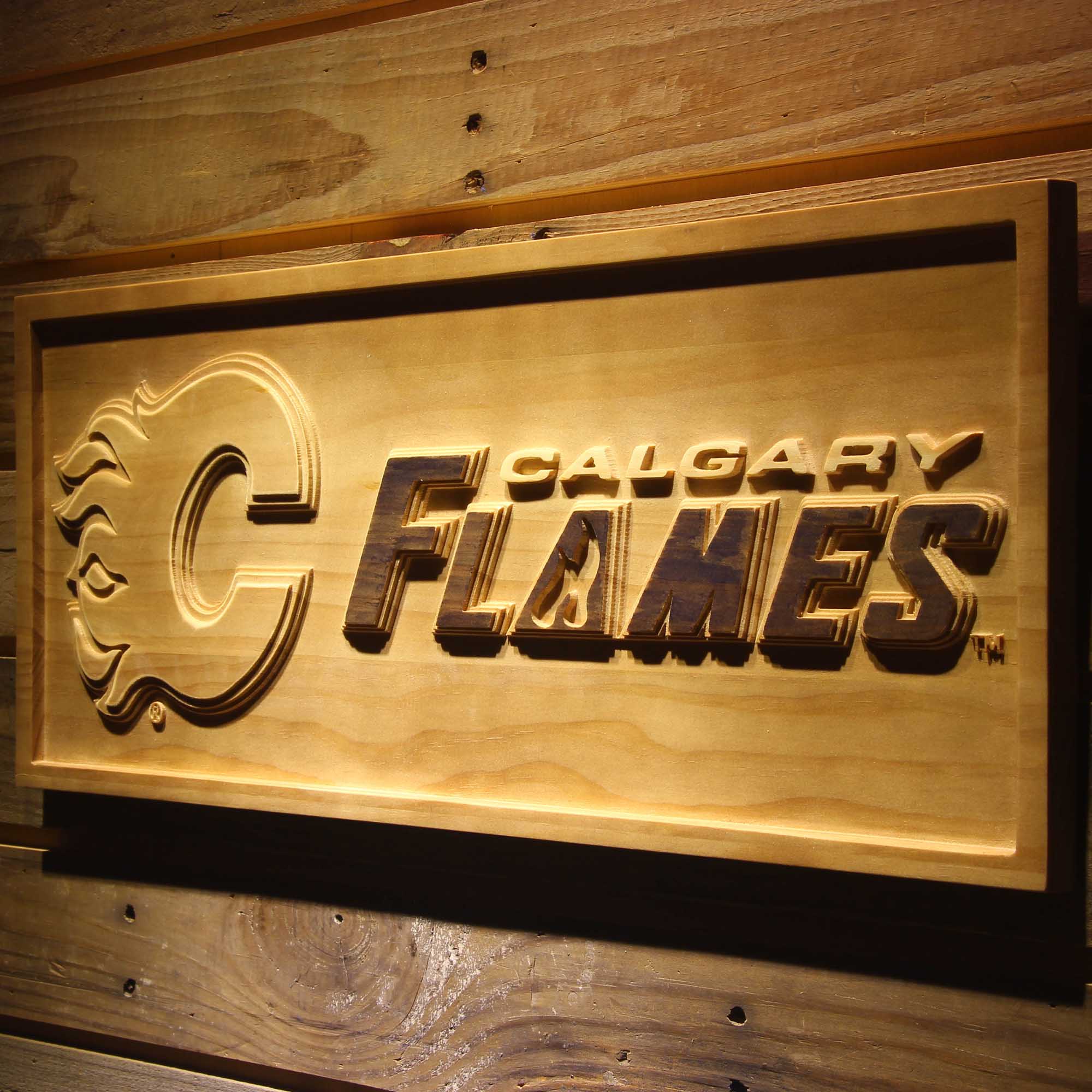 Calgary Flames Hockey Man Cave Sport 3D Wooden Engrave Sign