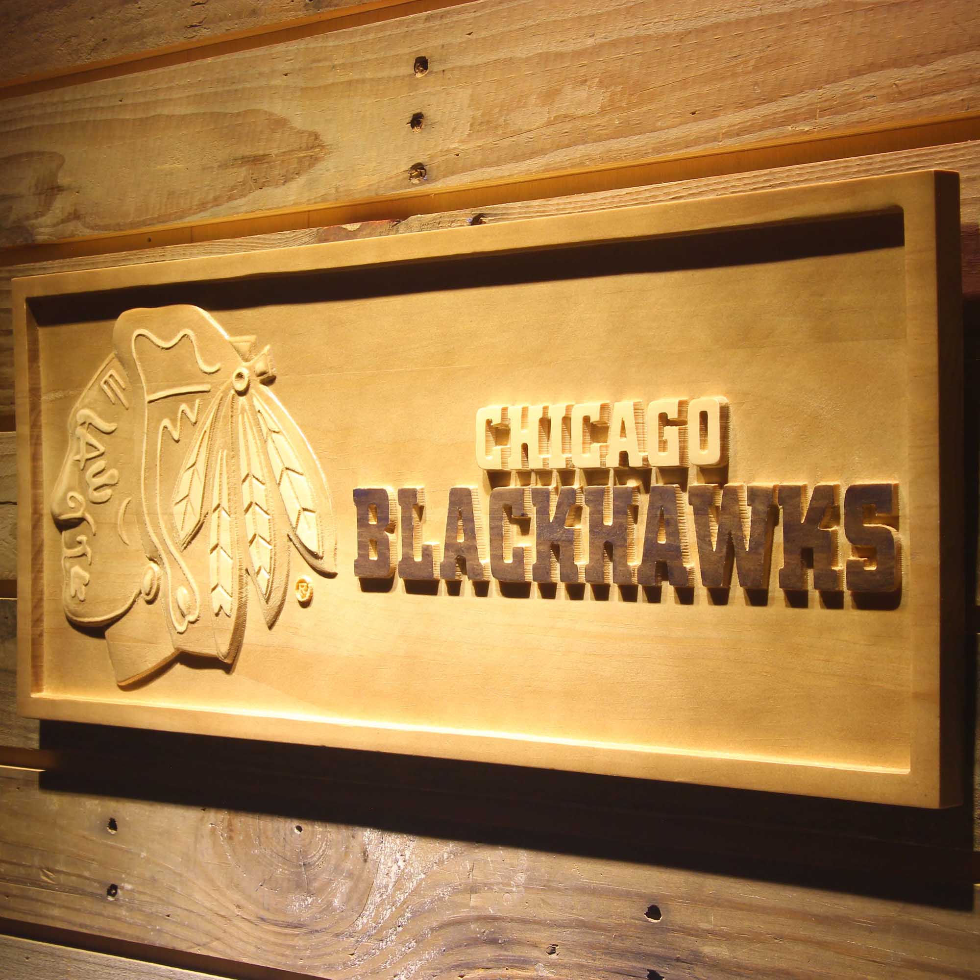 Chicago Blackhawks Hockey Man Cave Sport 3D Wooden Engrave Sign