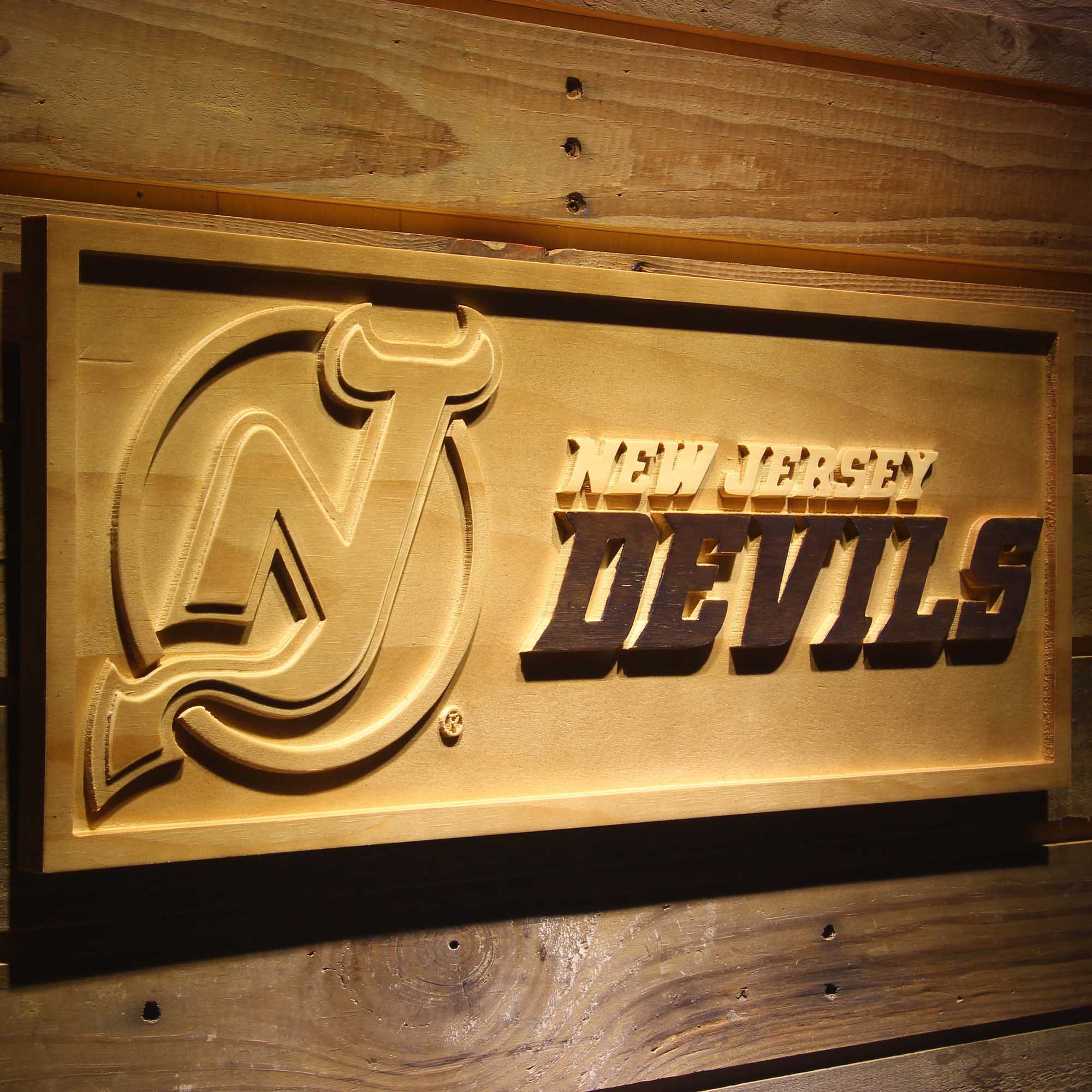 New Jersey Devils Hockey Man Cave Sport 3D Wooden Engrave Sign