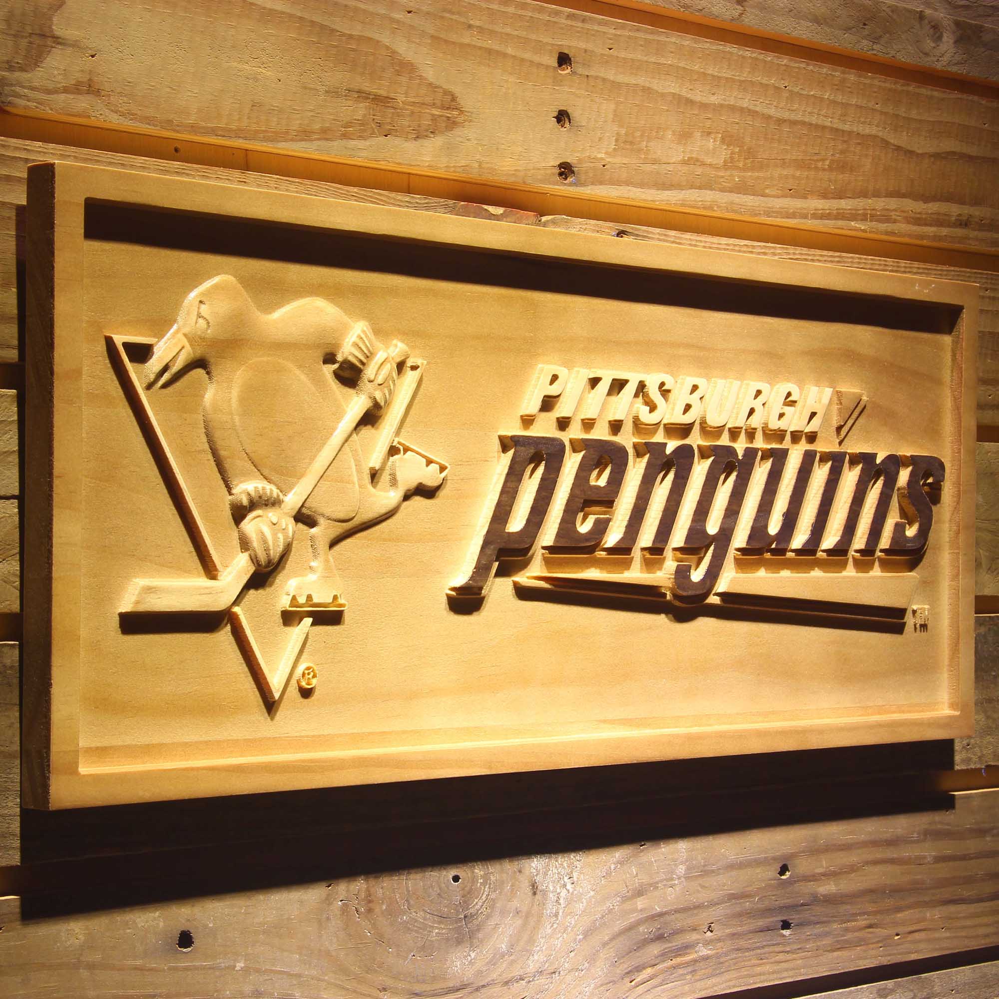 Pittsburgh Penguins Hockey Man Cave Sport 3D Wooden Engrave Sign