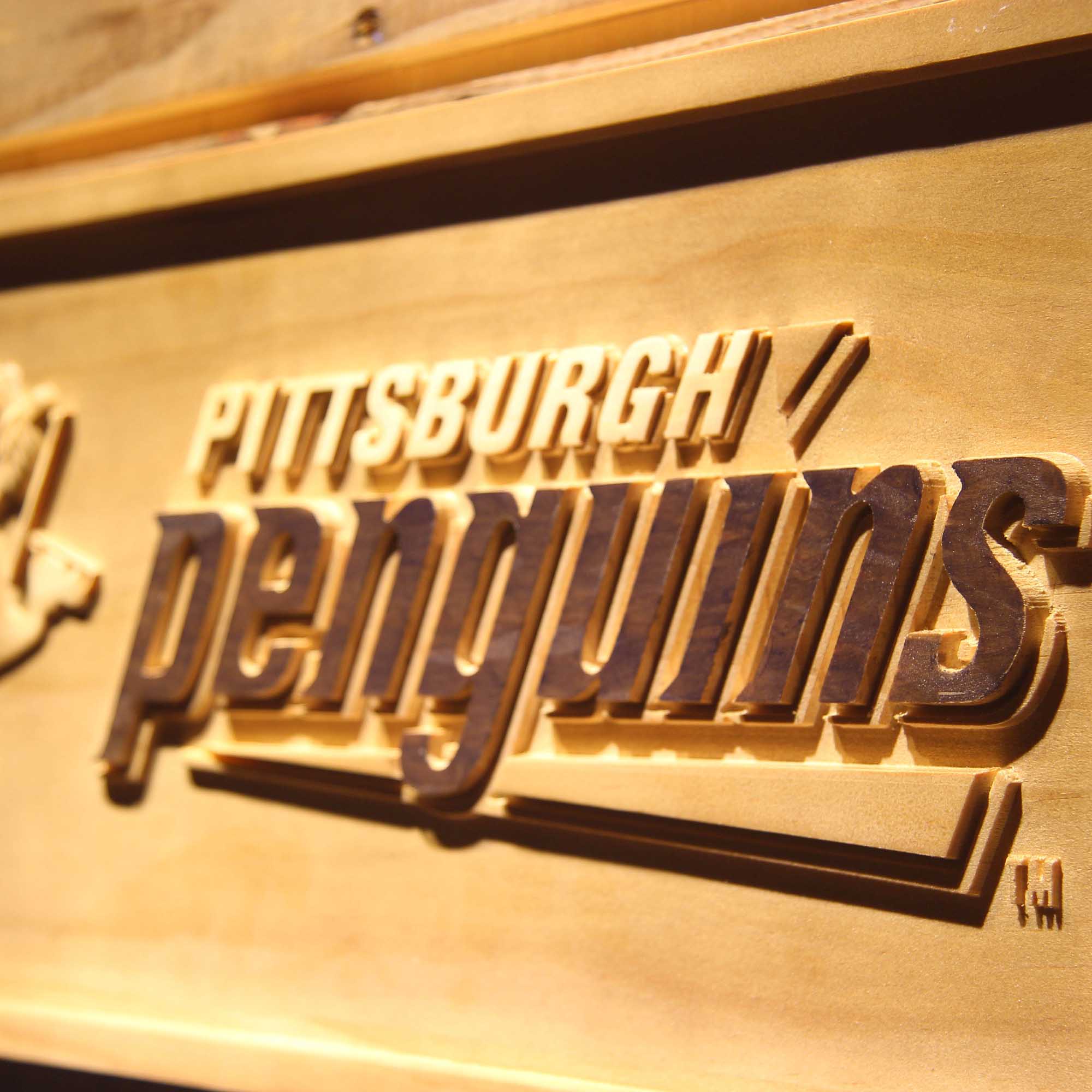 Pittsburgh Penguins Hockey Man Cave Sport 3D Wooden Engrave Sign