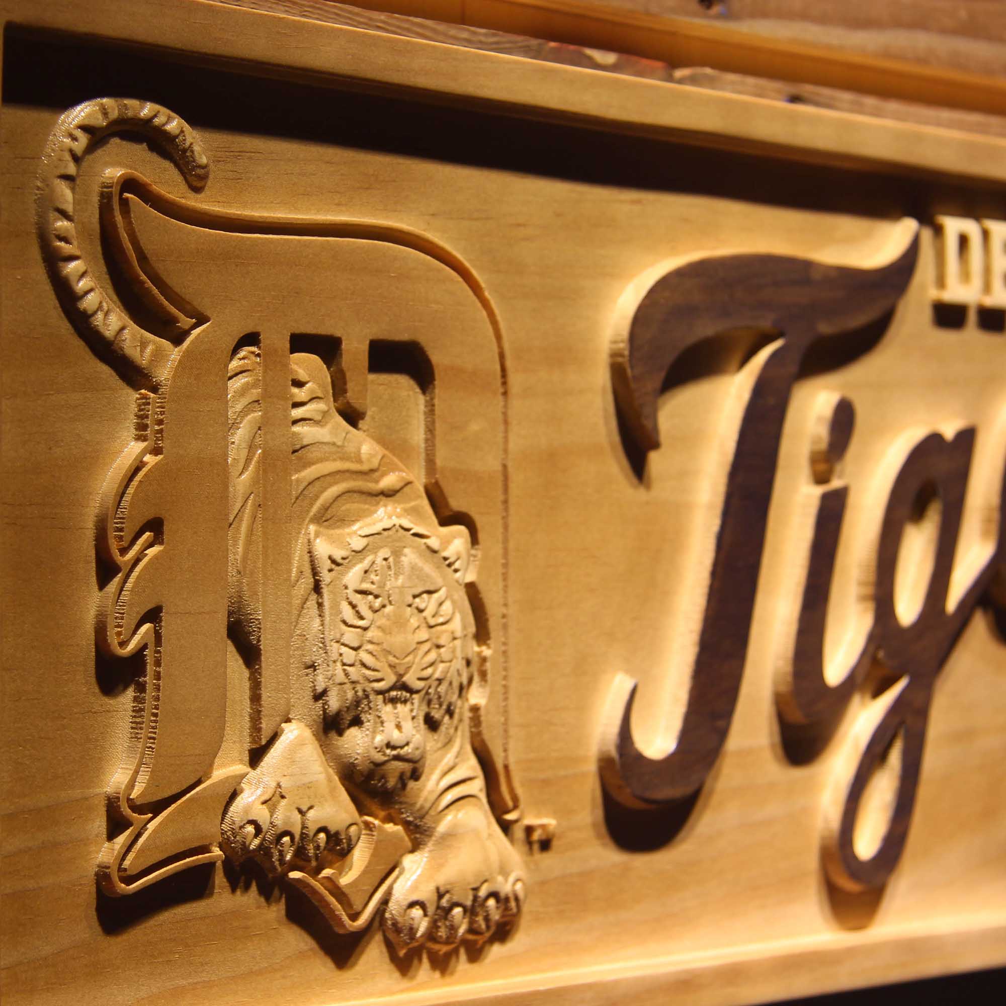 Detroit Tigers 3D Wooden Engrave Sign