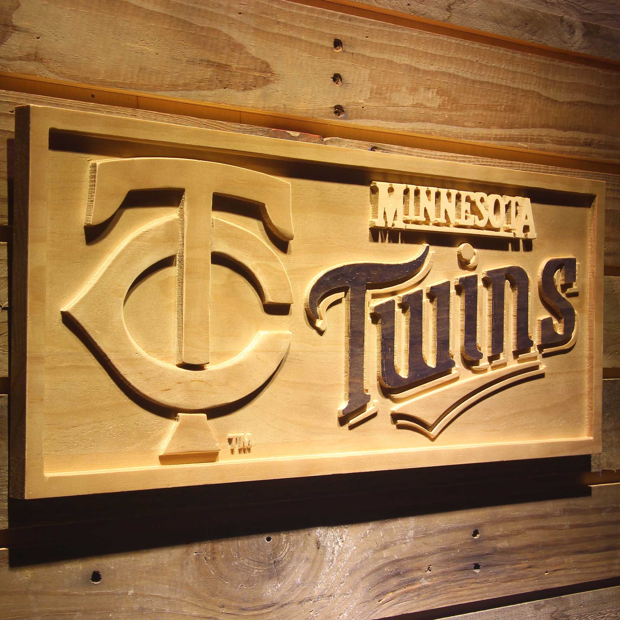 Minnesota Twins 3D Wooden Engrave Sign