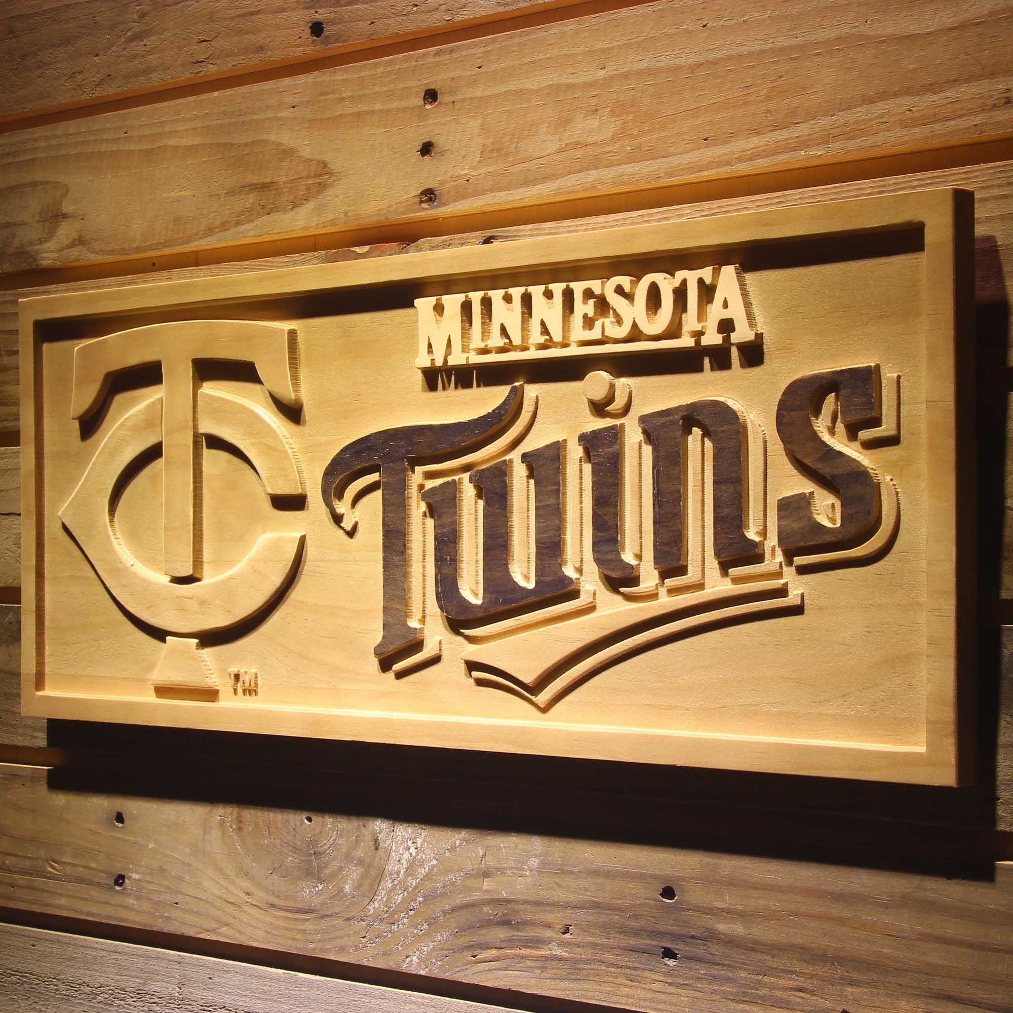 Minnesota Twins 3D Wooden Engrave Sign