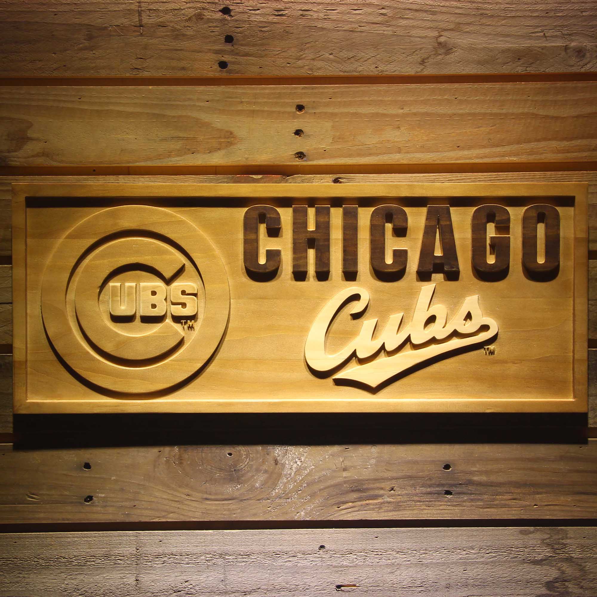 Chicago Cubs 3D Wooden Engrave Sign