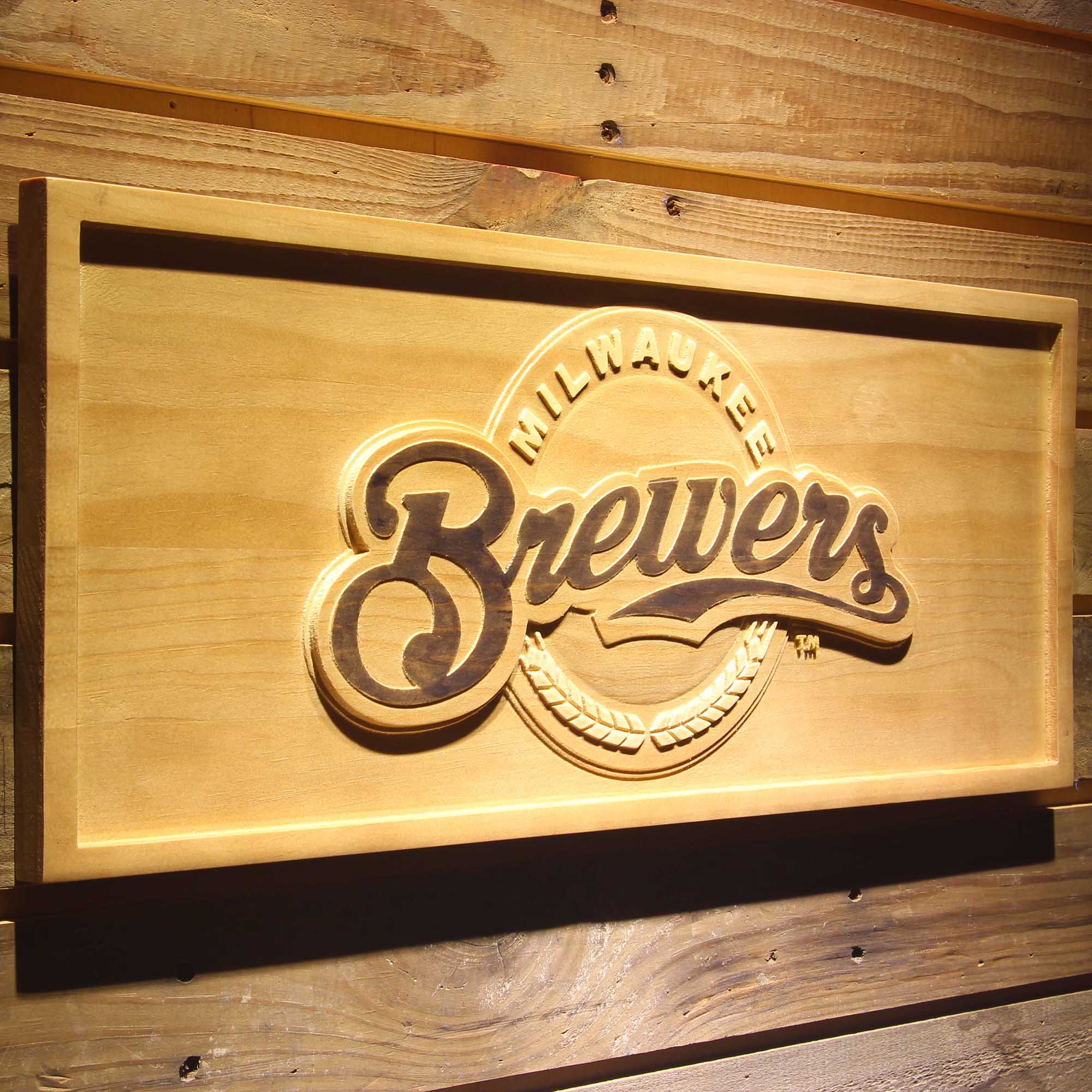 Milwaukee Brewers 3D Wooden Engrave Sign