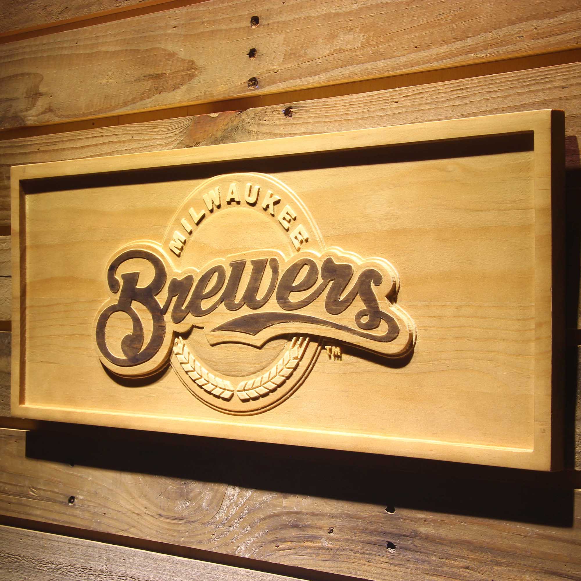 Milwaukee Brewers 3D Wooden Engrave Sign