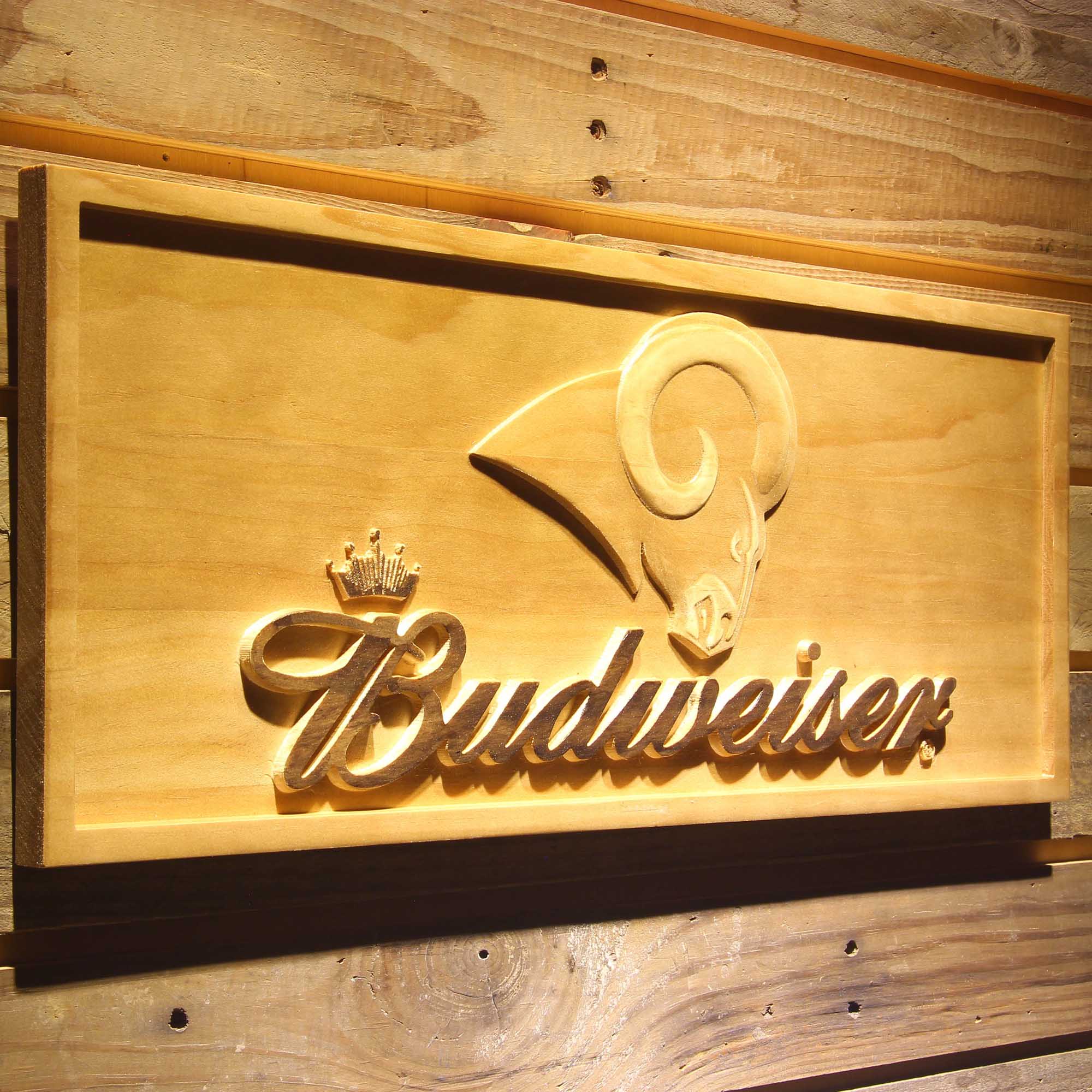 Los Angeles Rams Budweiser 3D Wooden Engrave Sign