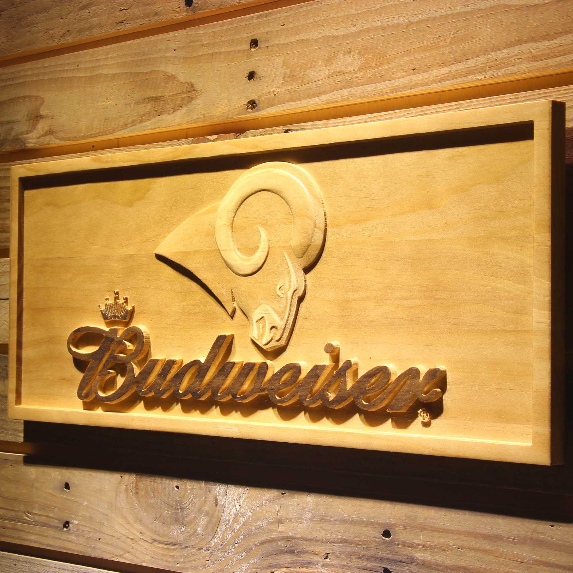 Los Angeles Rams Budweiser 3D Wooden Engrave Sign